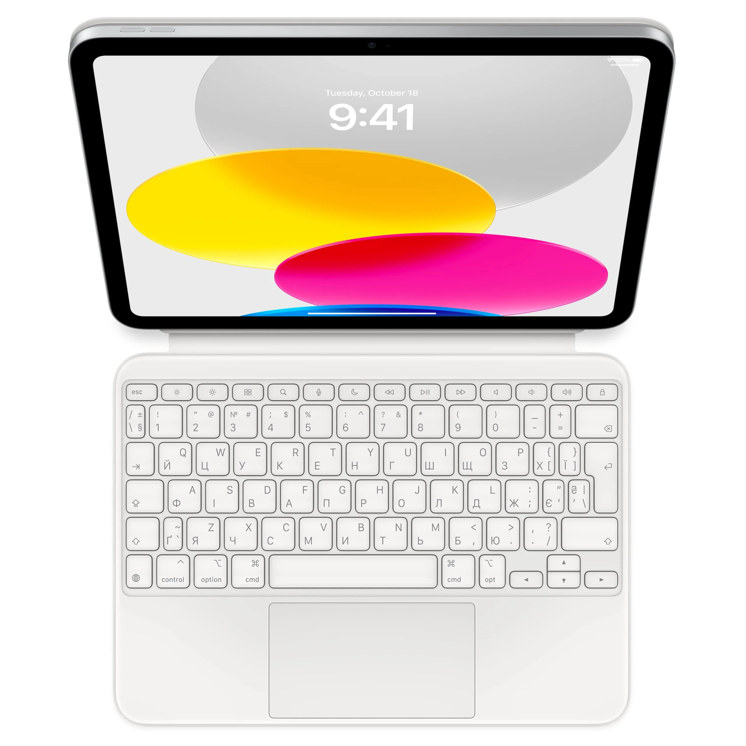 Apple Magic Keyboard Folio: tastiera e custodia per iPad (A16) e iPad (10ª generazione), design in due pezzi con tastiera staccabile e custodia che si aggancia magneticamente, Ucraino – Bianca