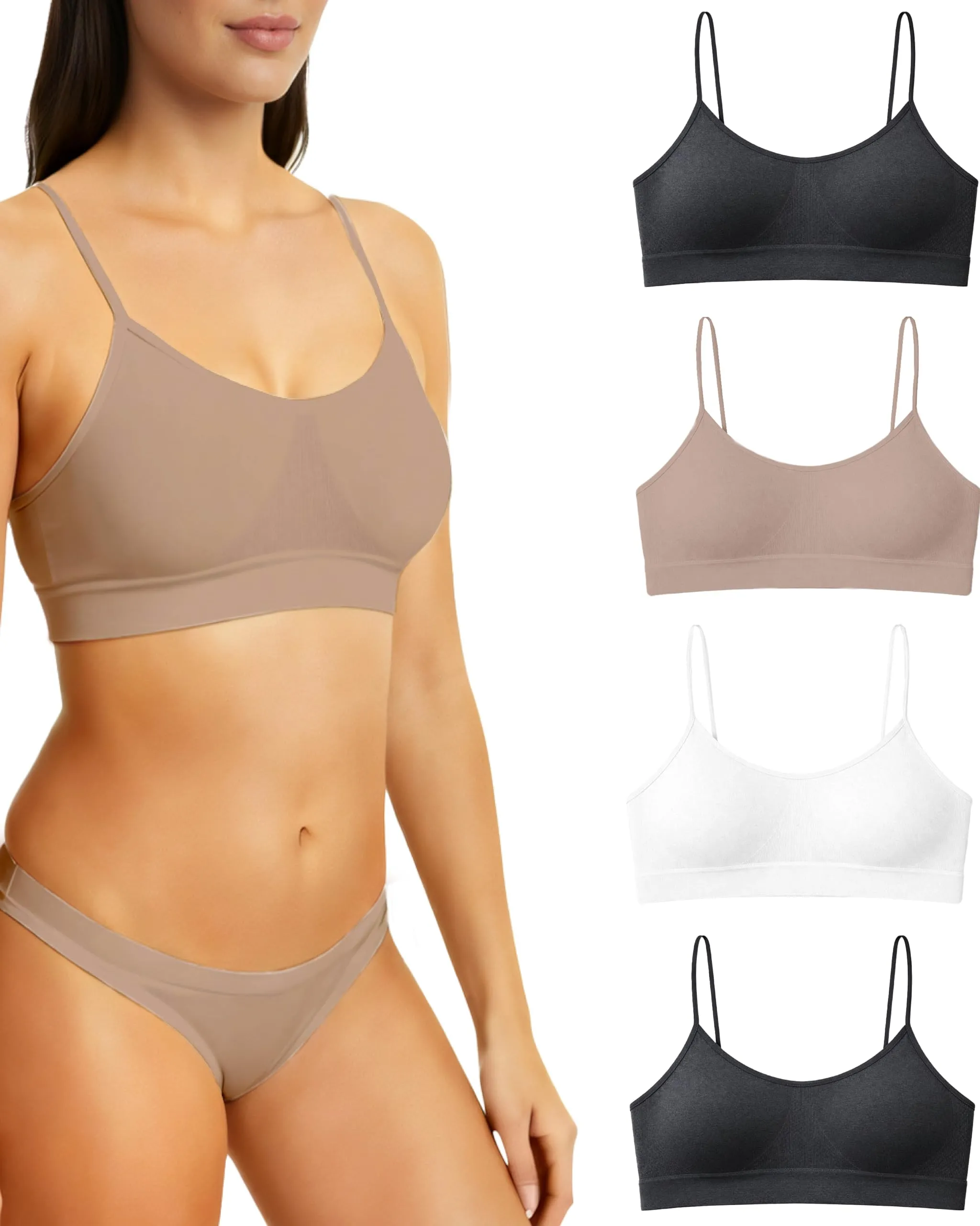 Risalti Reggiseno Senza Ferretto Spalla Stretta 3 pz - Bralette Donna in Microfibra, Brassiere Top Donna Elasticizzato, Intimo Donna, Senza Cuciture - Made in Italy, Bianco-nero-naturale, S-M