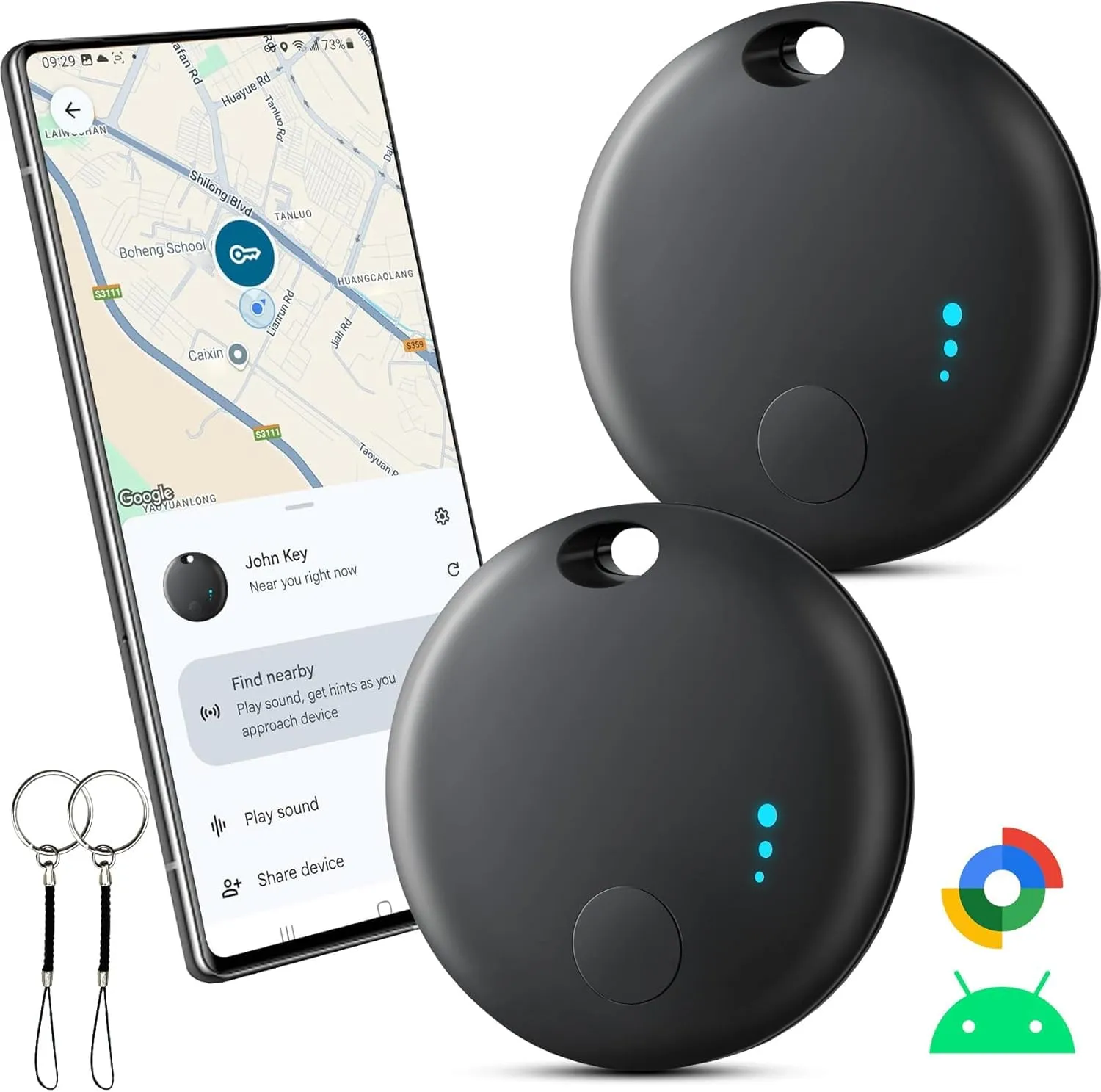 Android Smart Tracker Tag, Tracker Tag Android Bluetooth Localizzatore Tracker Tag Localizzatore per Bagagli/Borse/Portafogli/Zaini, Chiavi Trova Oggetti Compatibile “Google Find Hub” (Nero)