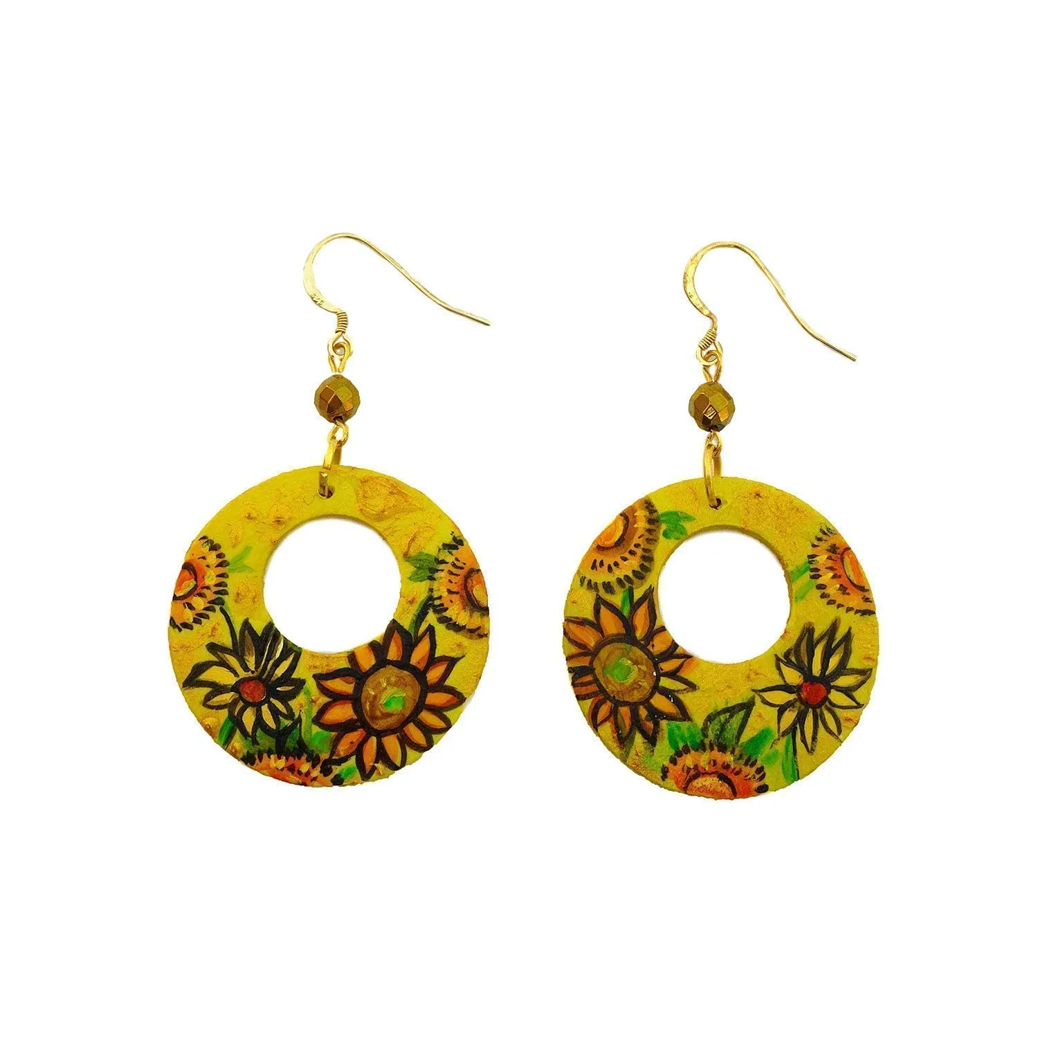 Orecchini dipinti a mano – I GIRASOLI DI VAN GOGH - Orecchini da donna, Gioielli in legno dipinti a mano, Gancio in argento, Made in Italy, Bijoux, Lavorazione Artigianale