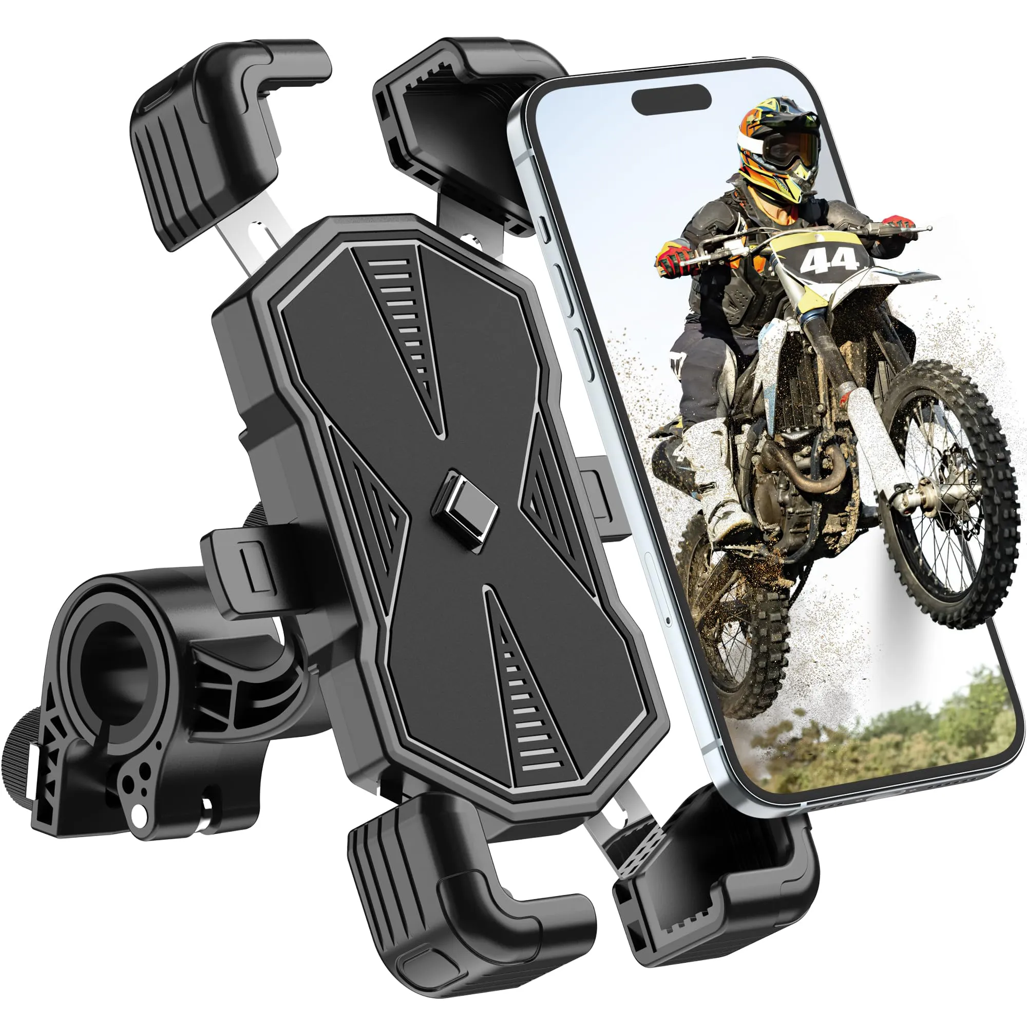 Estralia Porta Cellulare Moto, Bici Antivibrazione, Porta Telefono Ruotabile a 360, Supporto Staccabile per Manubrio Adatto per Cellulare da 5.5'-7'