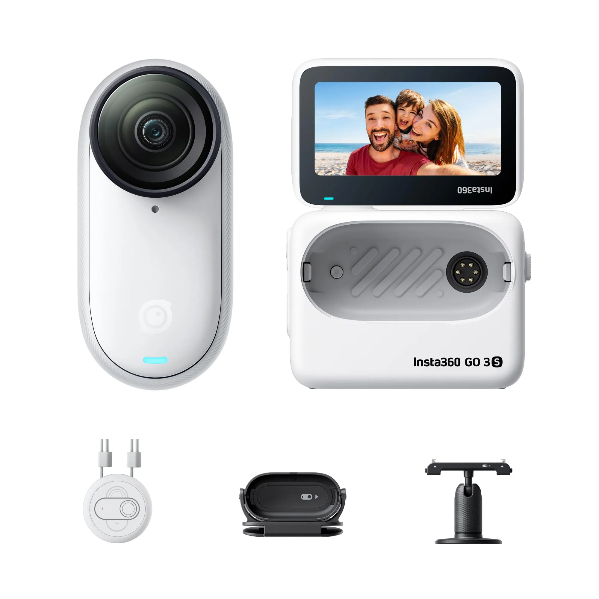 Insta360 GO 3S (128GB) - Cam 4K per vlogging, POV a mani libere, montaggio magnetico, stabilizzazione, 140 minuti di autonomia, impermeabilità fino a 10 m, editing IA