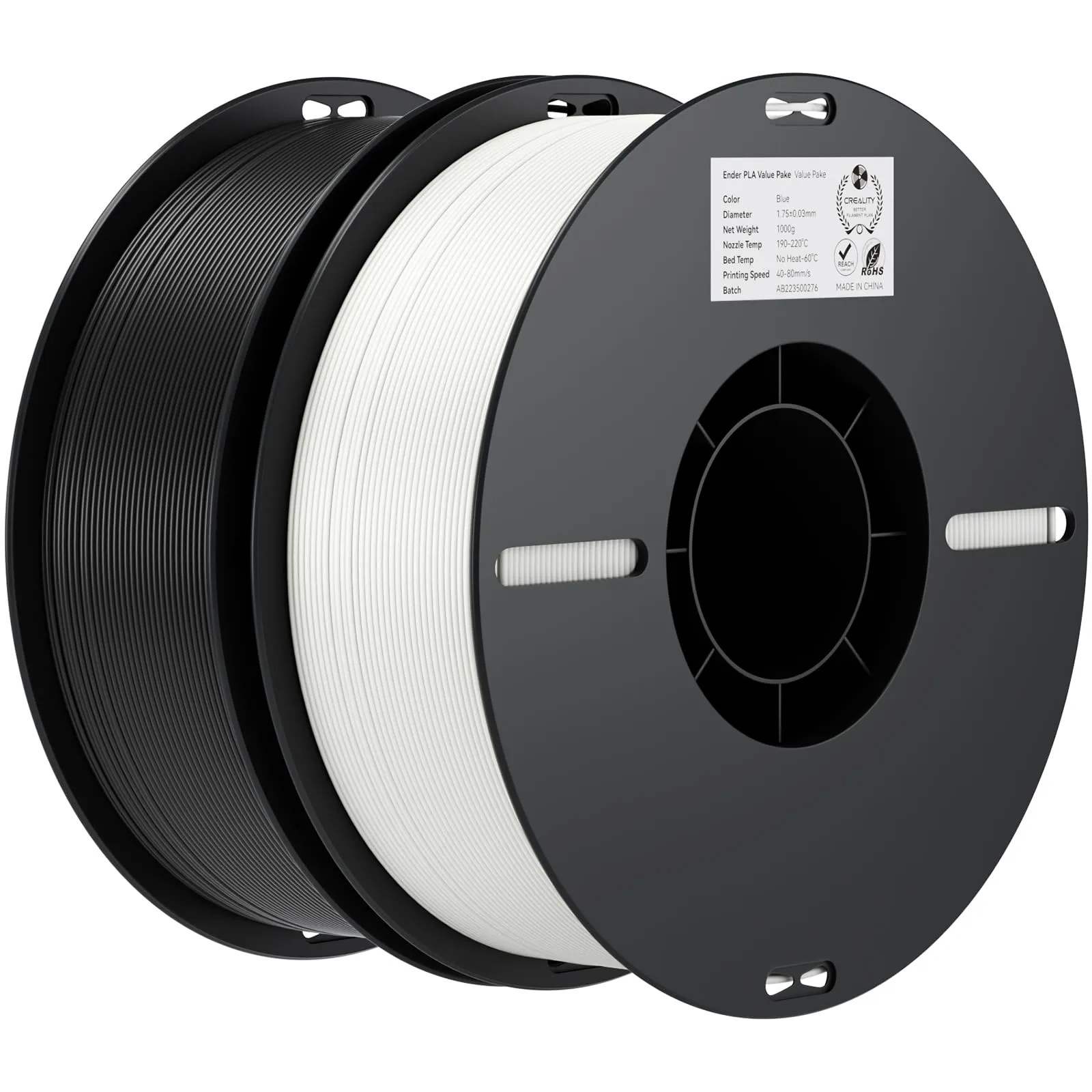 Creality Ender PLA Filamento 1,75 mm per Stampante 3D, Bobina 2 kg (4,4 libbre), Dimensionale +/- 0,02 mm, Adatta alla Maggior Parte delle Stampanti 3D(Nero+Bianco)