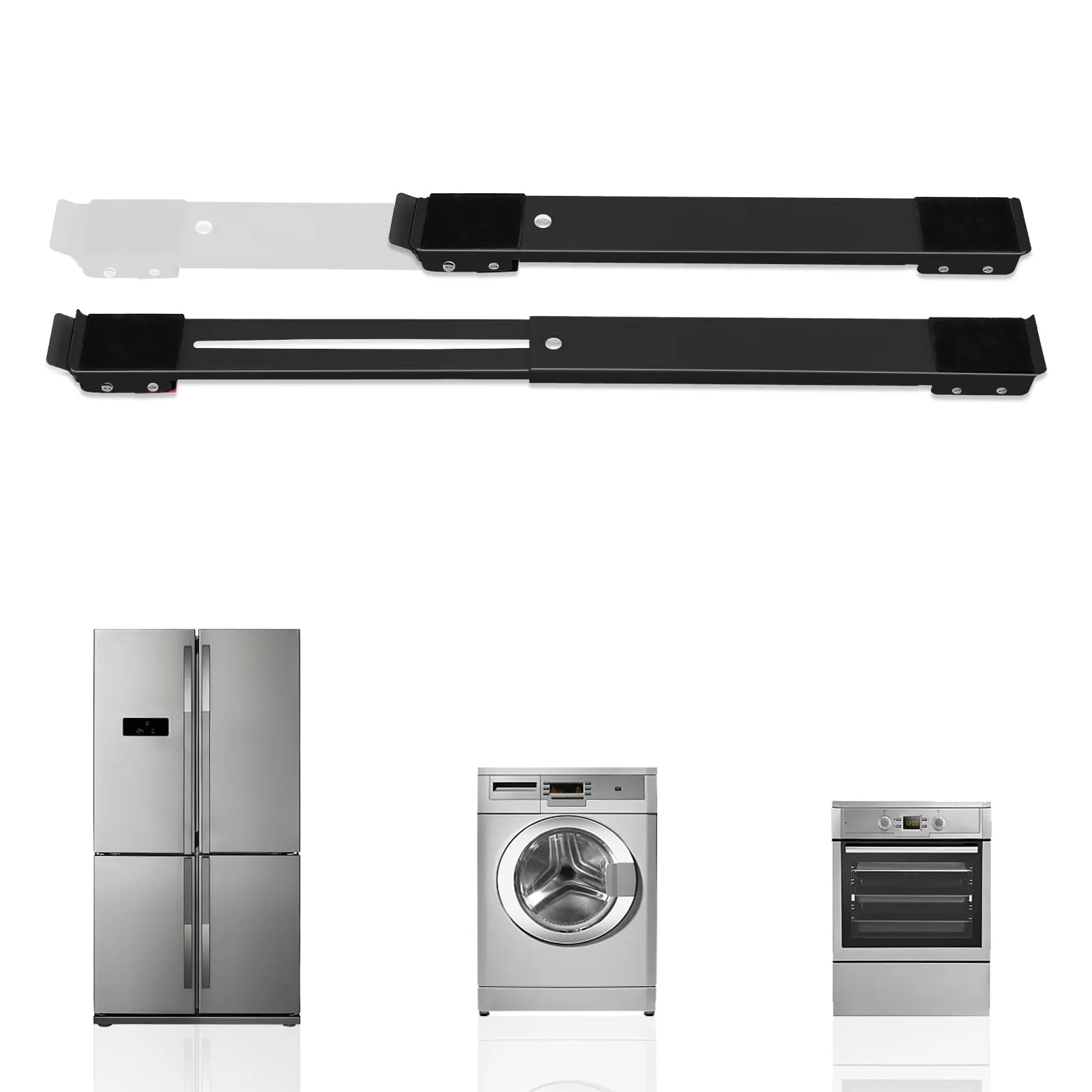 BASVII 2 Pezzi Sposta Mobili con Ruote - Regolabile Carrello Lavatrice, Antiscivolo, Ammortizzante, Portata 300 kg - Base con Ruote per Lavatrice Ideale per Trasportare Lavatrice, Frigoriferi, Armadi