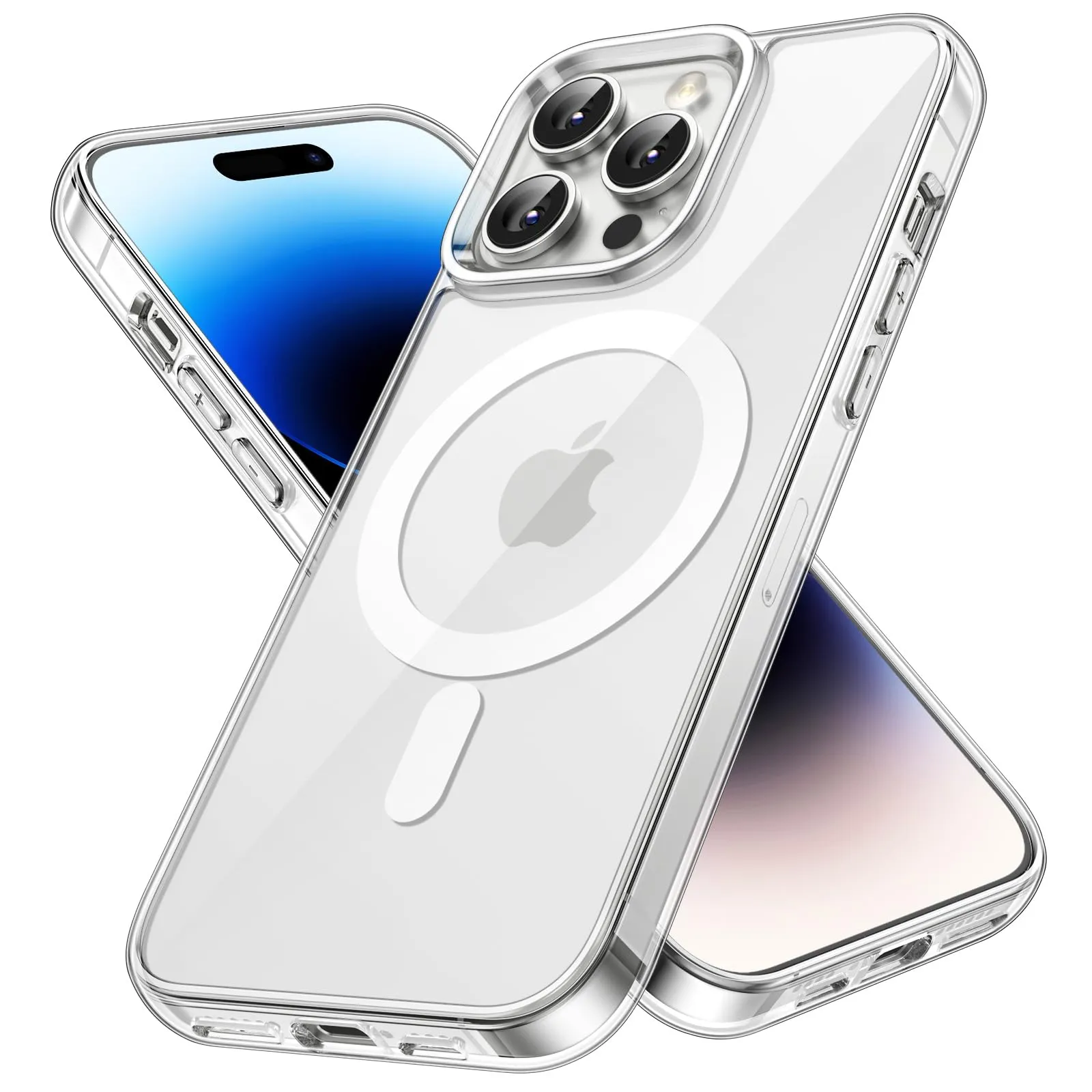 JETech Cover Magnetica per iPhone 14 Pro 6,1 Pollici Compatibile con MagSafe Ricarica Wireless, Telefono Custodia Antiurto, Retro Antigraffio Trasparente (Trasparente)