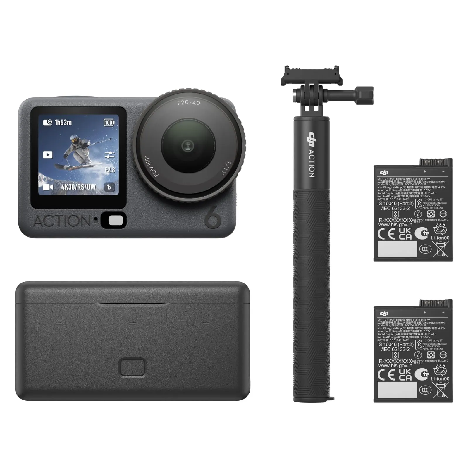 DJI Osmo Action 6 Combo Potenziato, action cam con sensore quadrato da 1/1,1″, apertura variabile da f/2,0 a f/4,0, autonomia estesa con 2 batterie, fotocamera 4K ideale per riprese outdoor prolungate