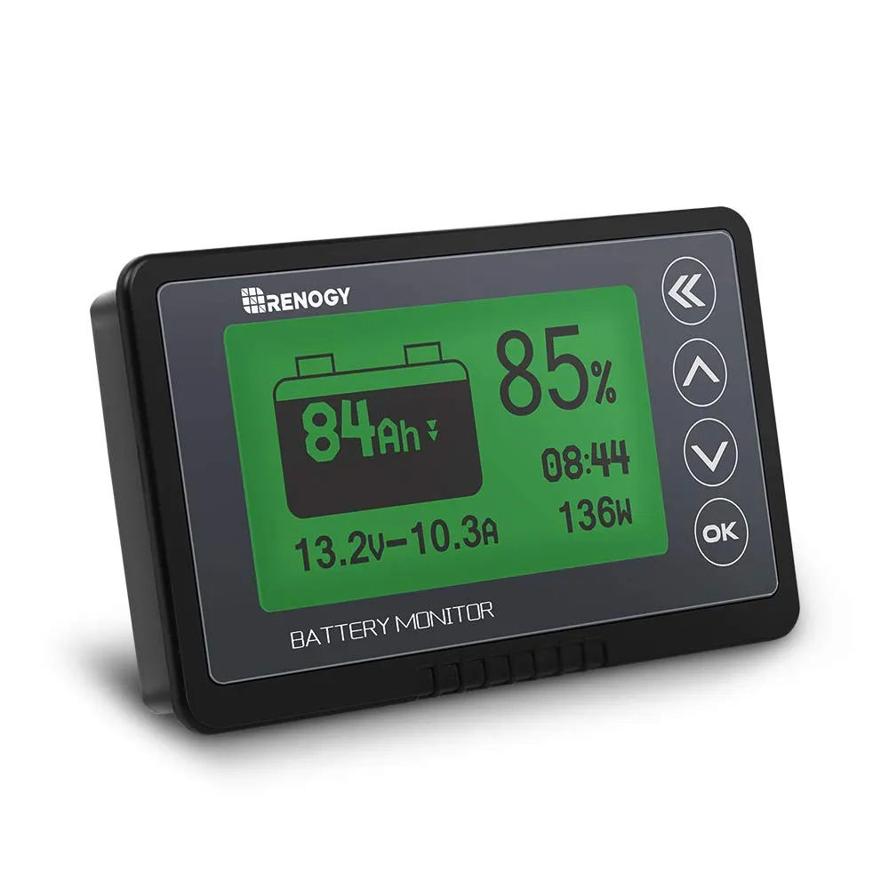 Renogy Batteria 500 A 12 V/24 V/36/48 V, monitor batteria ad alta precisione con allarme programmabile per alta tensione e bassa, compatibile con LiFPO4, AGM, sigillato, gel, batterie bagnate per