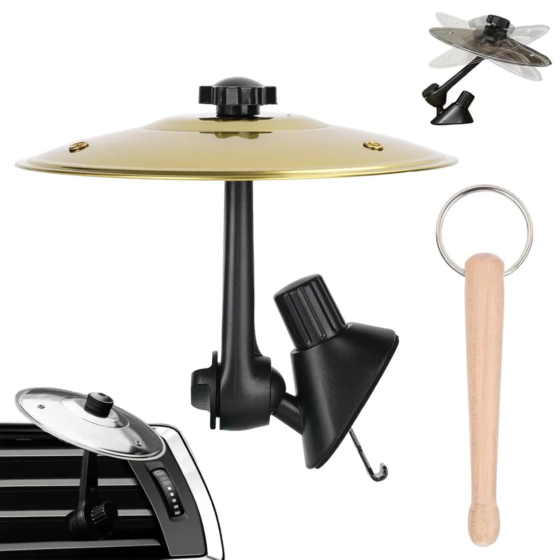 OIXYAZ 1 Pezzi Piatto Batteria Per Auto,Piatti Crash Per Auto,Auto Cymbals Air Vent,Piatto Crash per Auto,adatto a tutti i tipi di veicoli(Dorato)