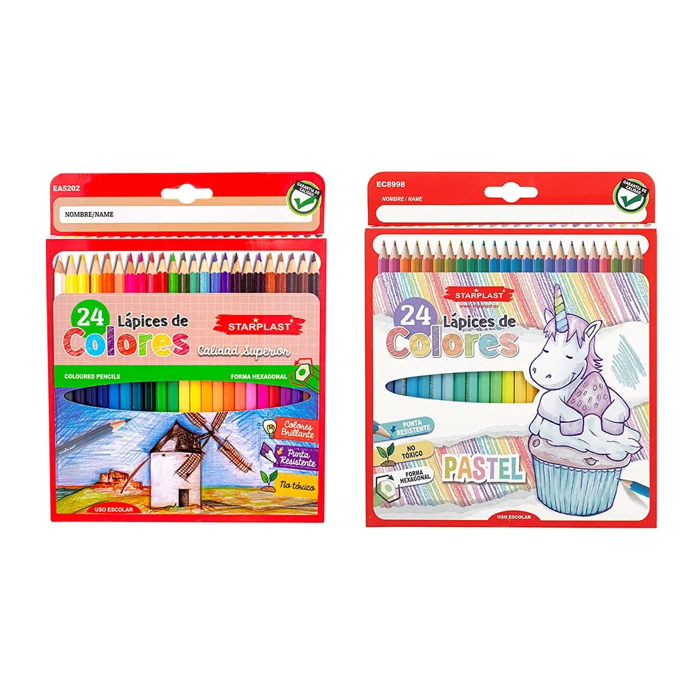 Starplast - Set di 48 matite con colori basici e pastello, per disegno artistico e per colorare, Uso scolastico e artistico