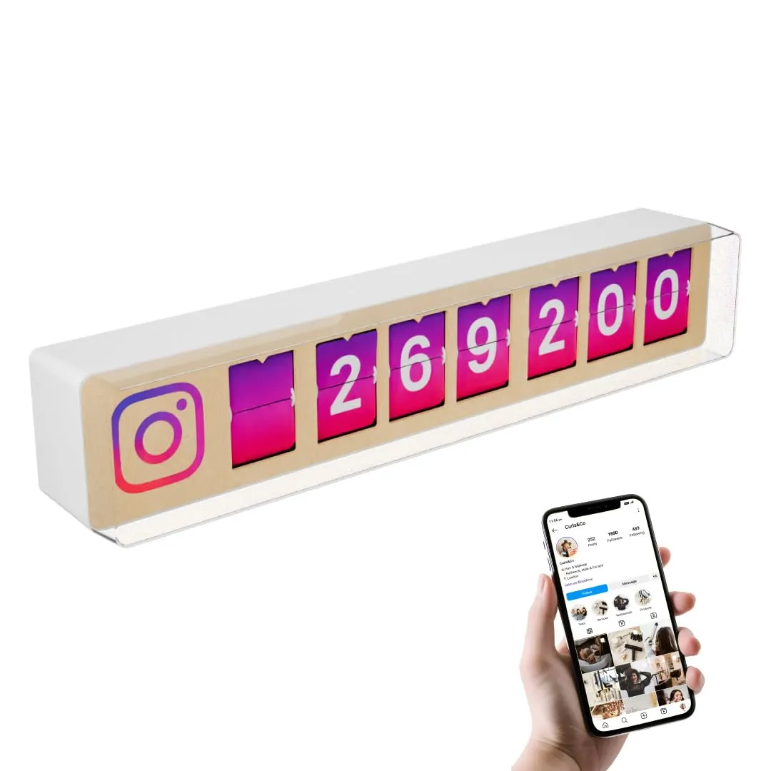 Smiirl - Contatore istantaneo di Follower Instagram - Collegato ai Tuoi Social Network Aziendali in Tempo Reale - Potenzia la visibilità e fidelizza - Struttura in Legno - Wi-Fi - 7 Numeri