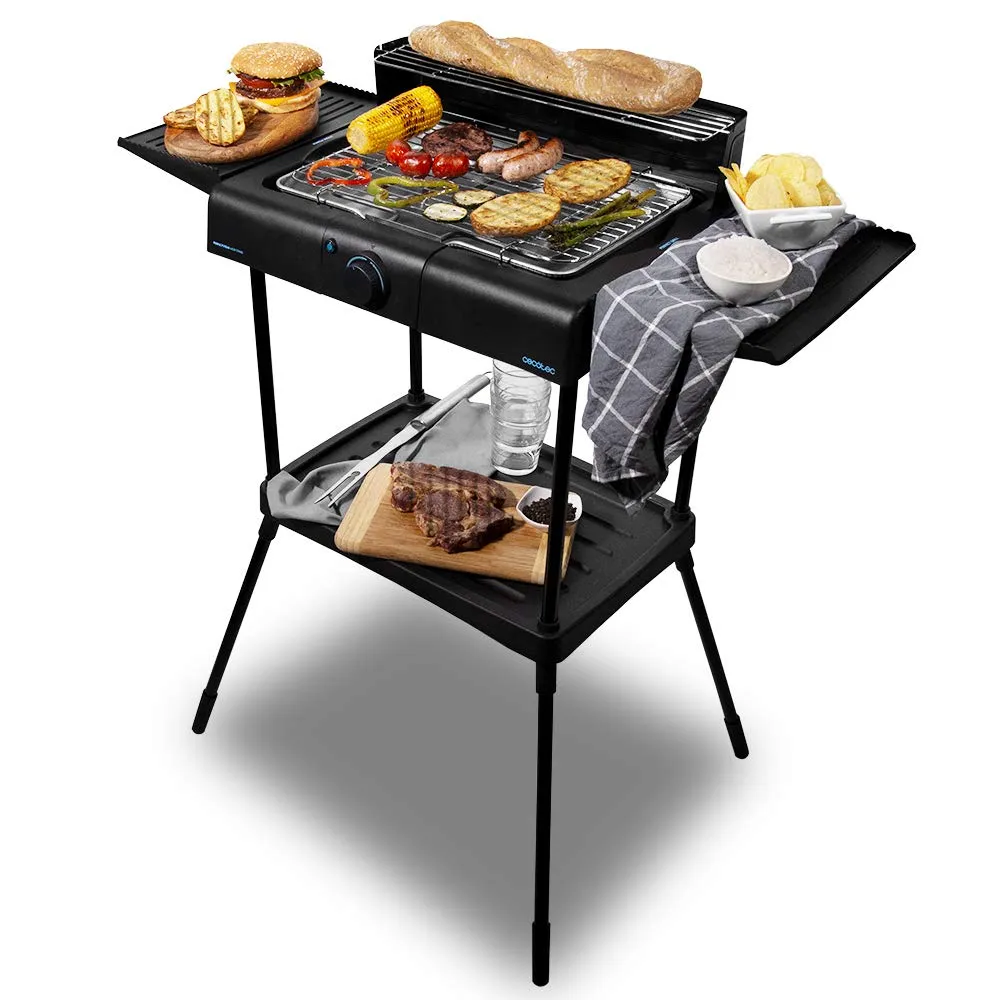 Cecotec PerfectSteak 4250 - Barbecue elettrico da 2400 W, griglia in acciaio inox, staffe di grande superficie, 3 livelli di altezza e pannello antivento