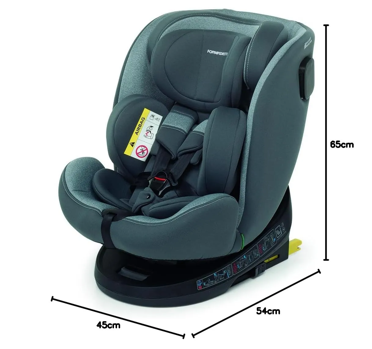 Foppapedretti Seggiolino Auto Circle I-Size, Seduta Girevole a 360°, per bambini da 40 a 150 cm di altezza, 0-12 anni, conforme ECE R129, Fissaggio Isofix e TopTether, Safe Body Protection, Silver