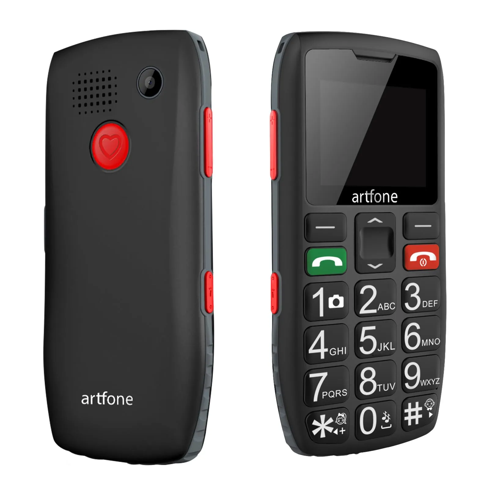artfone C1 Telefono Cellulare per Anziani con Tasti Grandi丨Volume alto丨Funzione SOS丨Chiamata Rapida丨Funzione di orario丨Batteria da 1800 mAh丨Doppia SIM GSM Senior Telefoni丨1.8" Display丨Radio - Nero