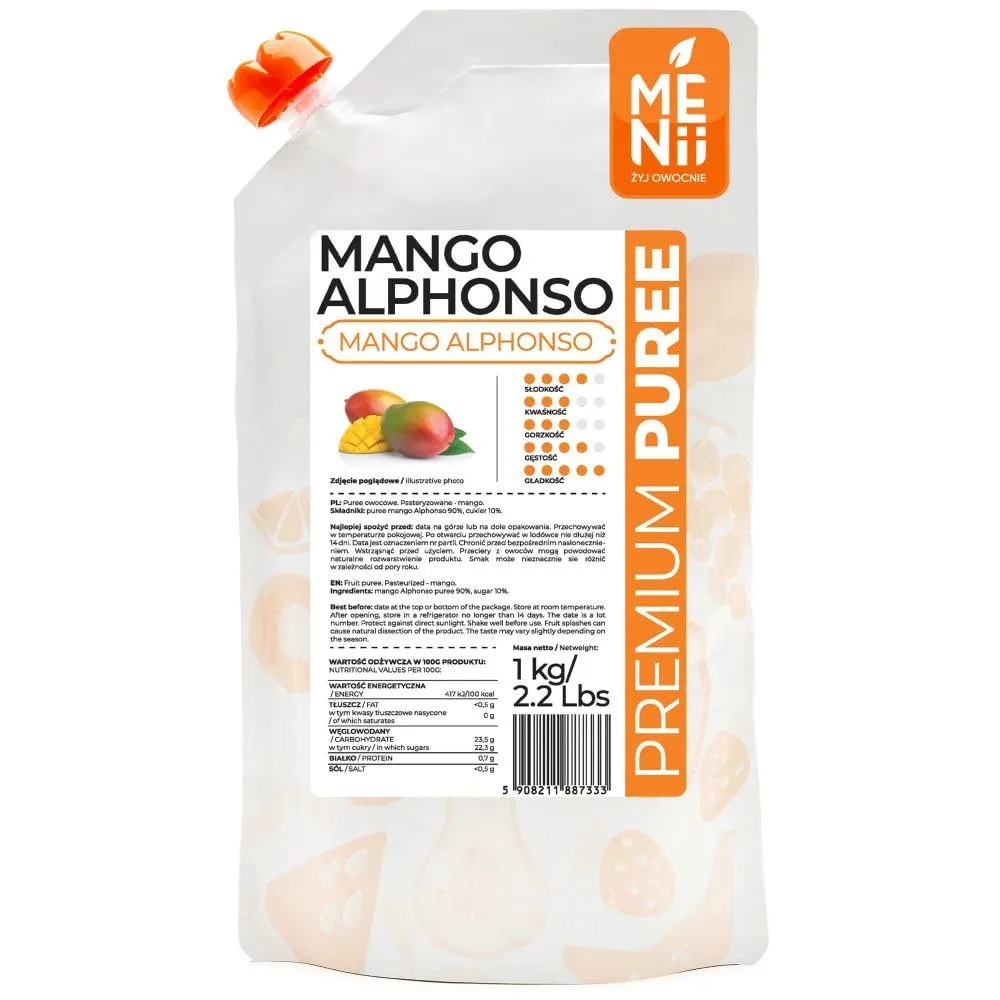 Purea di frutta di alta qualità, mango, dessert, gastronomia, bevande, torte, gelato, mango alphonso, 1 kg