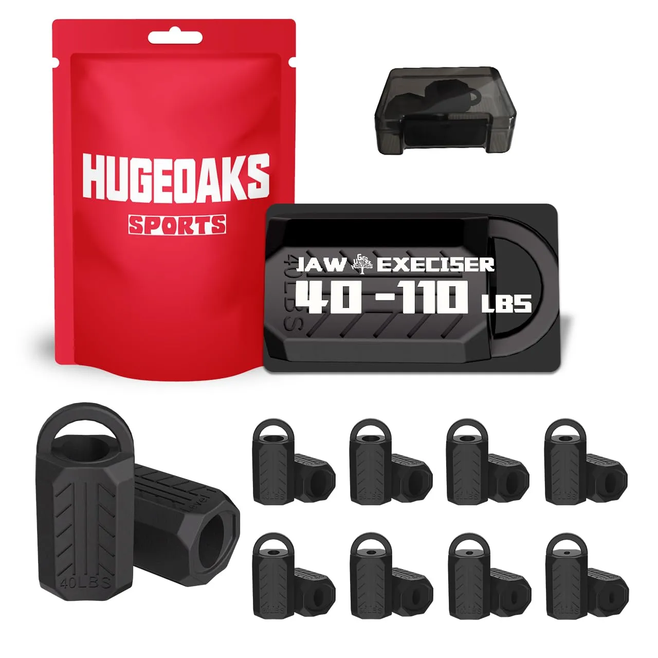 HUGEOAKS Allena mascella, 40-110 LBS, 8 Livelli di Resistenza, Tavolette in Silicone per Allena mascella, Potente Jawline Trainer per Principianti, Intermedi ed Esperti, Snellisce e Tonifica Il Viso