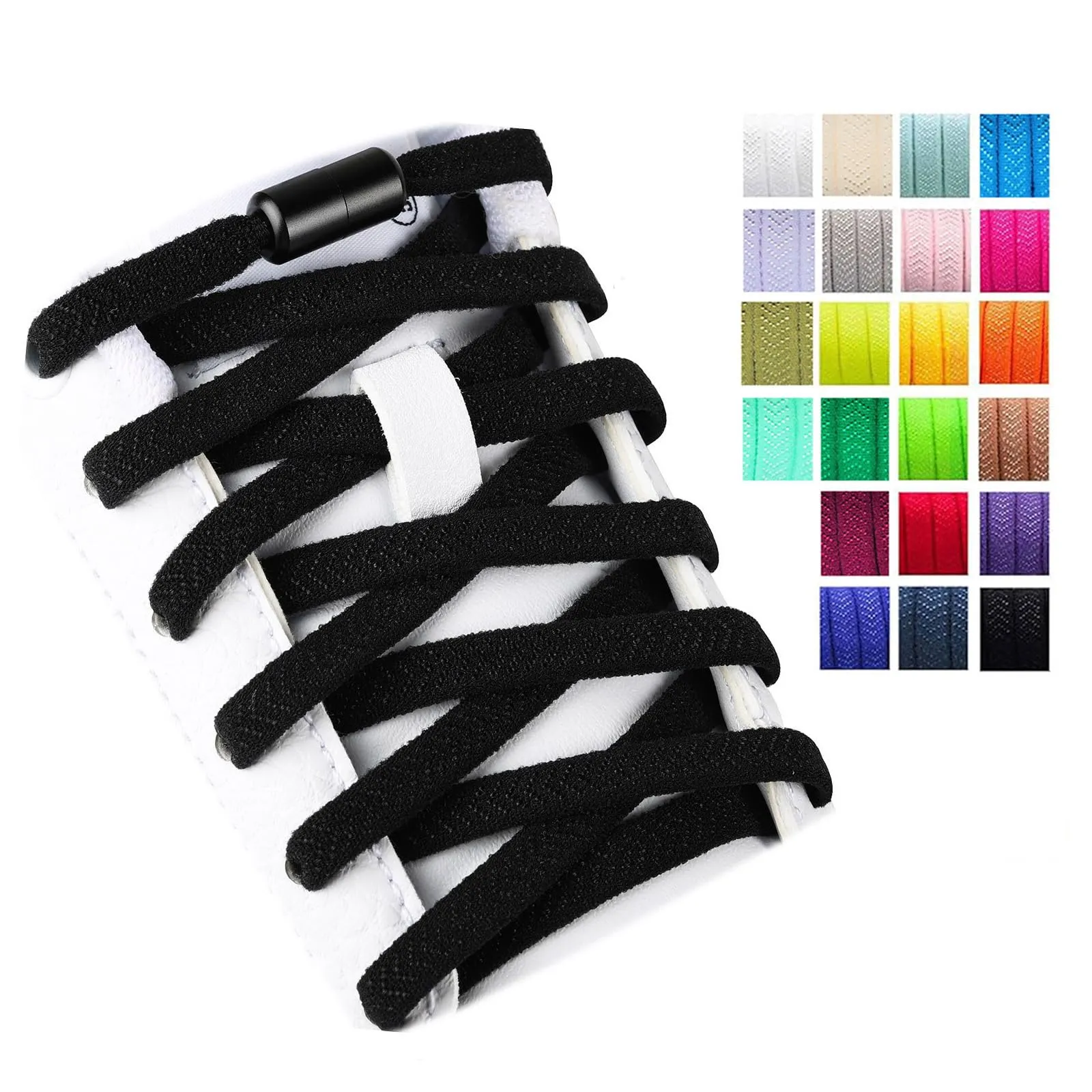 Olukssck 2 Paia Elastici Lacci con Chiusura in Metallo, No Tie Lacci delle Scarpe Lacci Senza Nodo per Scarpe da Ginnastica,Scarpe da Corsa, Scarpe Casual(100cm), Nero