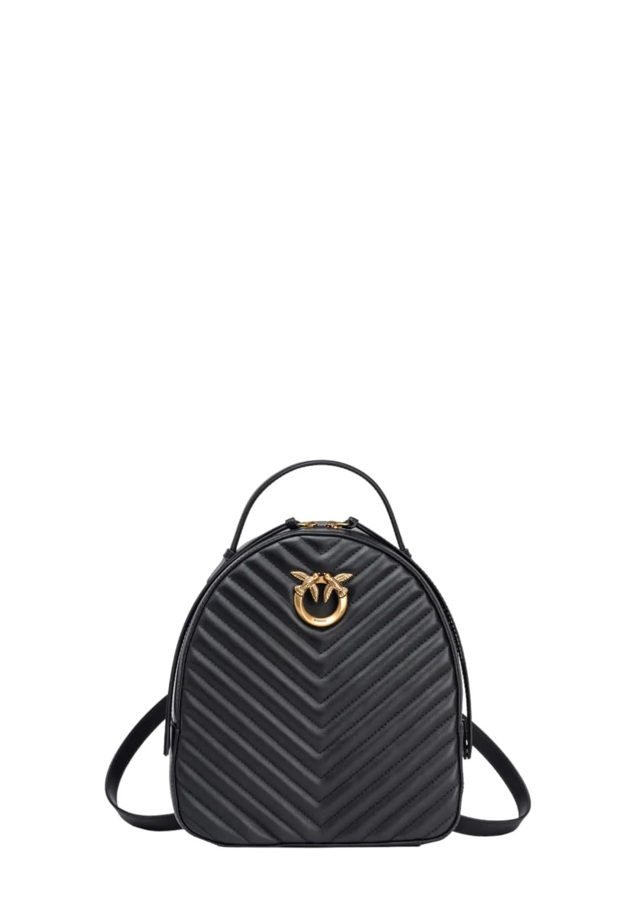 Pinko Love Click Backpack VITELLO NAPPATO Chevron, Zaino Donna, Z99Q_Nero-Antique Gold, U