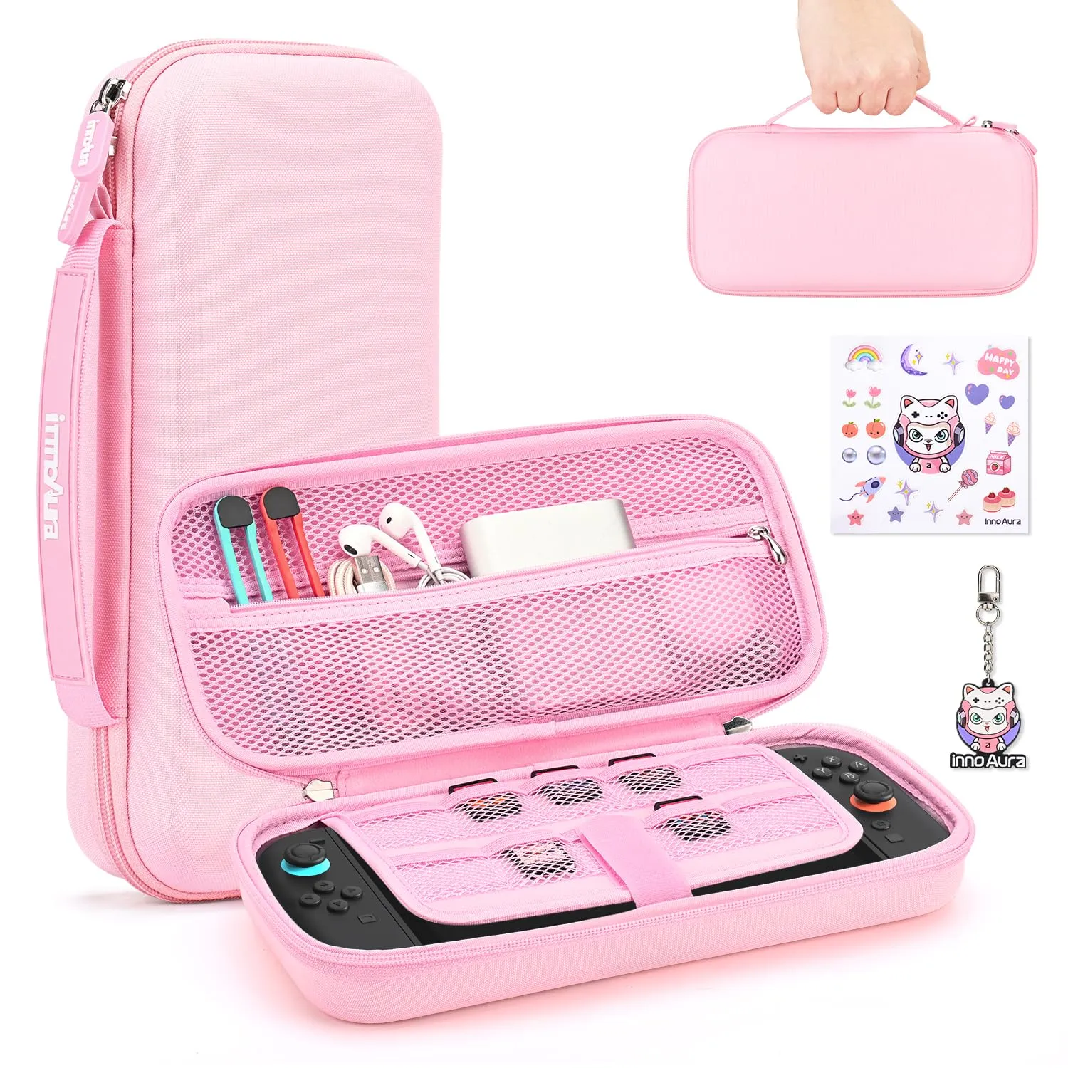 innoAura Custodia Switch 2 per Console NS Switch 2 (2025), Set Portatile di Accessori per Switch 2 con 9 Slot per Schede di Gioco, Custodia Rigida per Switch 2 per Viaggio e Conservarlo (Rosa)