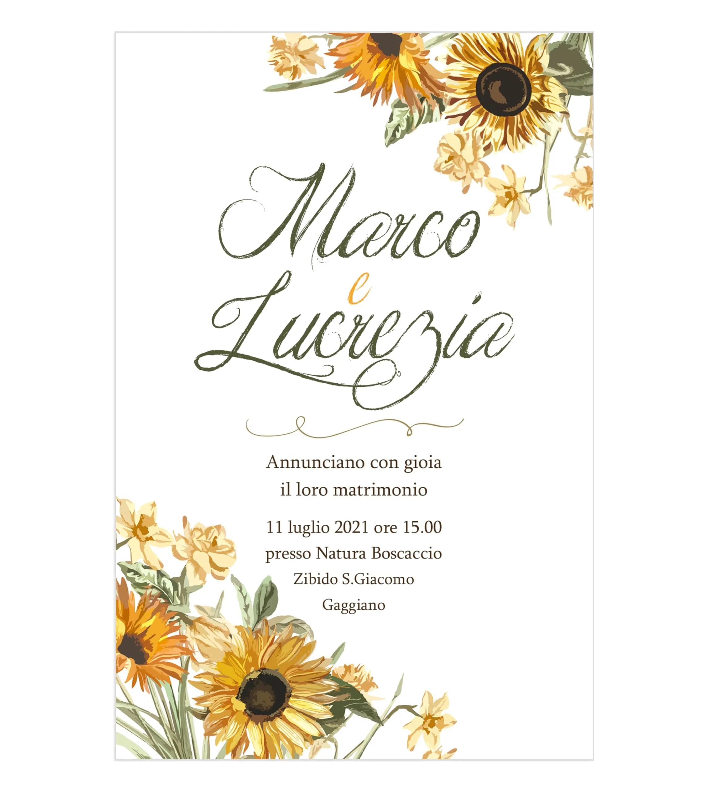 Partecipazioni matrimonio personalizzate inviti nozze girasole 10 pz