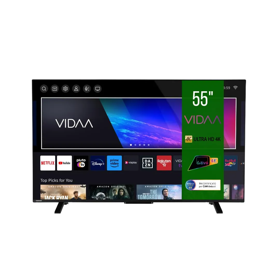 Toshiba Smart VIDAA TV 55" Ultra HD 55UV2363DA TV 4K 55 Pollici, Televisore LED Compatibile con Alexa, DVB-T2, Tecnologia LED, Dolby Vision HDR10, HDMI 2.1