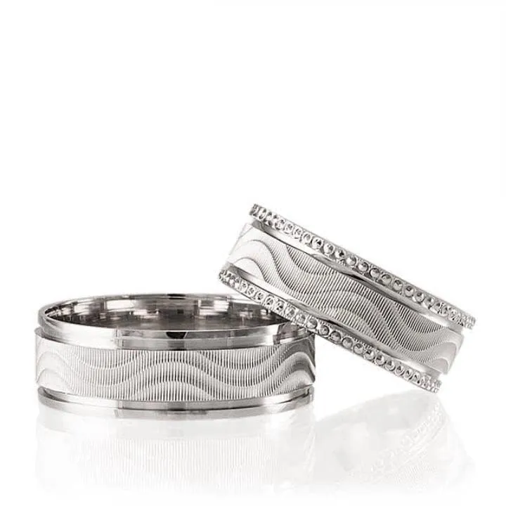 Fedi nuziali in argento per lui e per lei Set di fedi nuziali abbinate per coppia Matrimonio in argento sterling 925 personalizzato