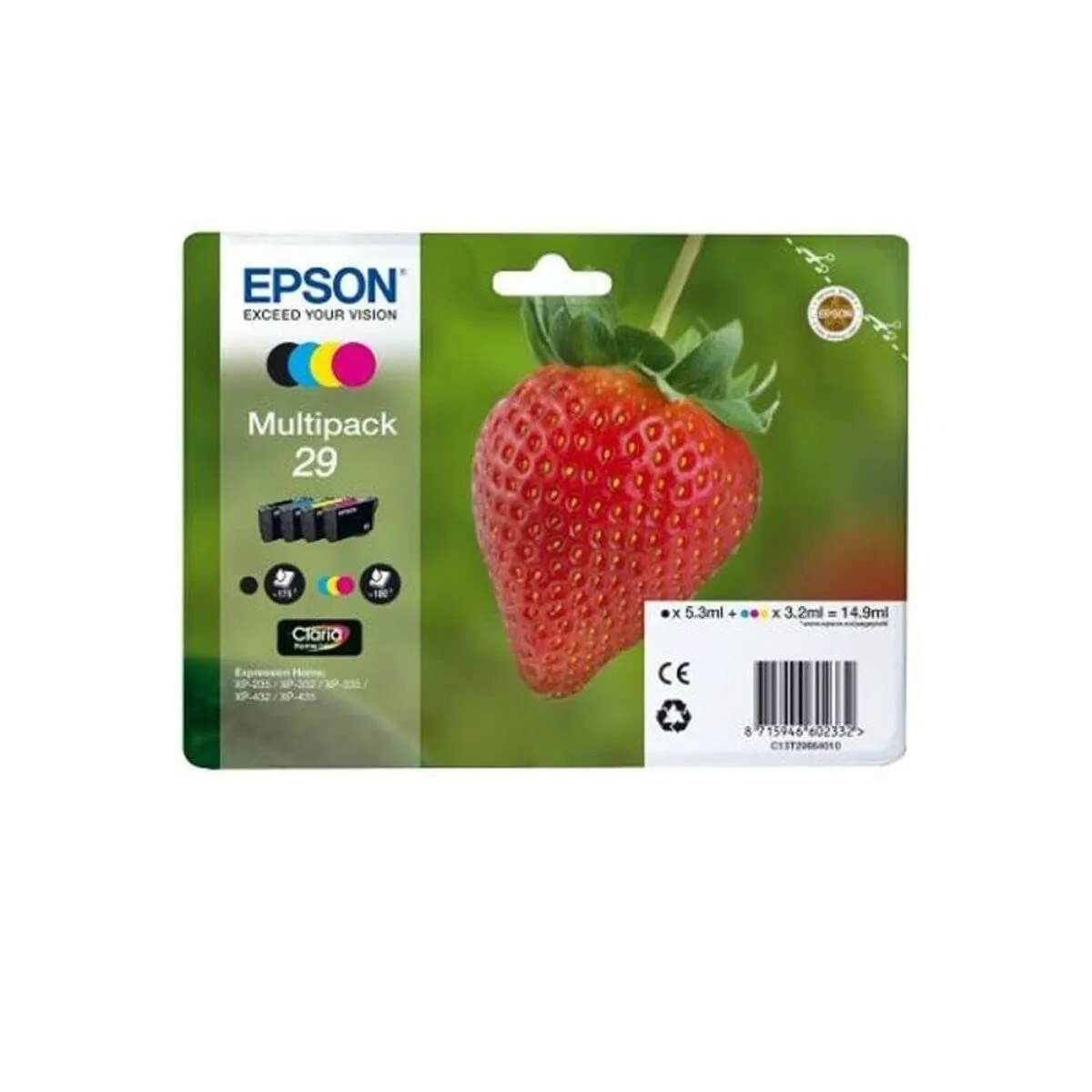 Epson Fragola Claria Home Serie 29, Cartucce per Stampante Getto d'Inchiostro, Multipack 4 Colori, Nero, Ciano, Magenta, Giallo, Formato Standard, Stampe Basso Costo fino 180 Pagine