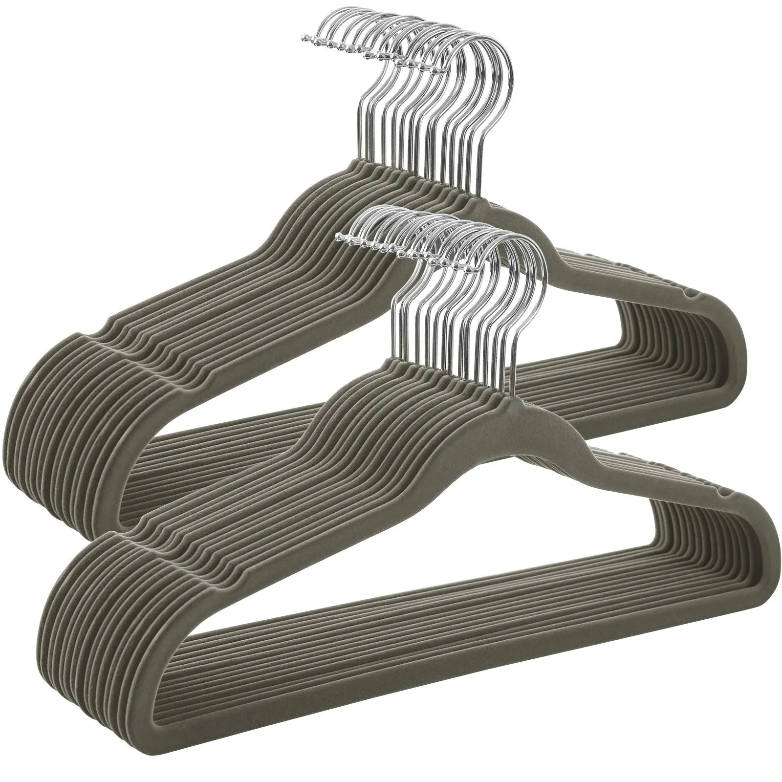 SONGMICS Grucce Appendiabiti in Velluto, 30 Pezzi, Salvaspazio e Antiscivolo, Gancio Girevole a 360°, Spesso 0,6 cm, Largo 41,5 cm, Cappotti Pantaloni, Grigio e Argento CRF26V