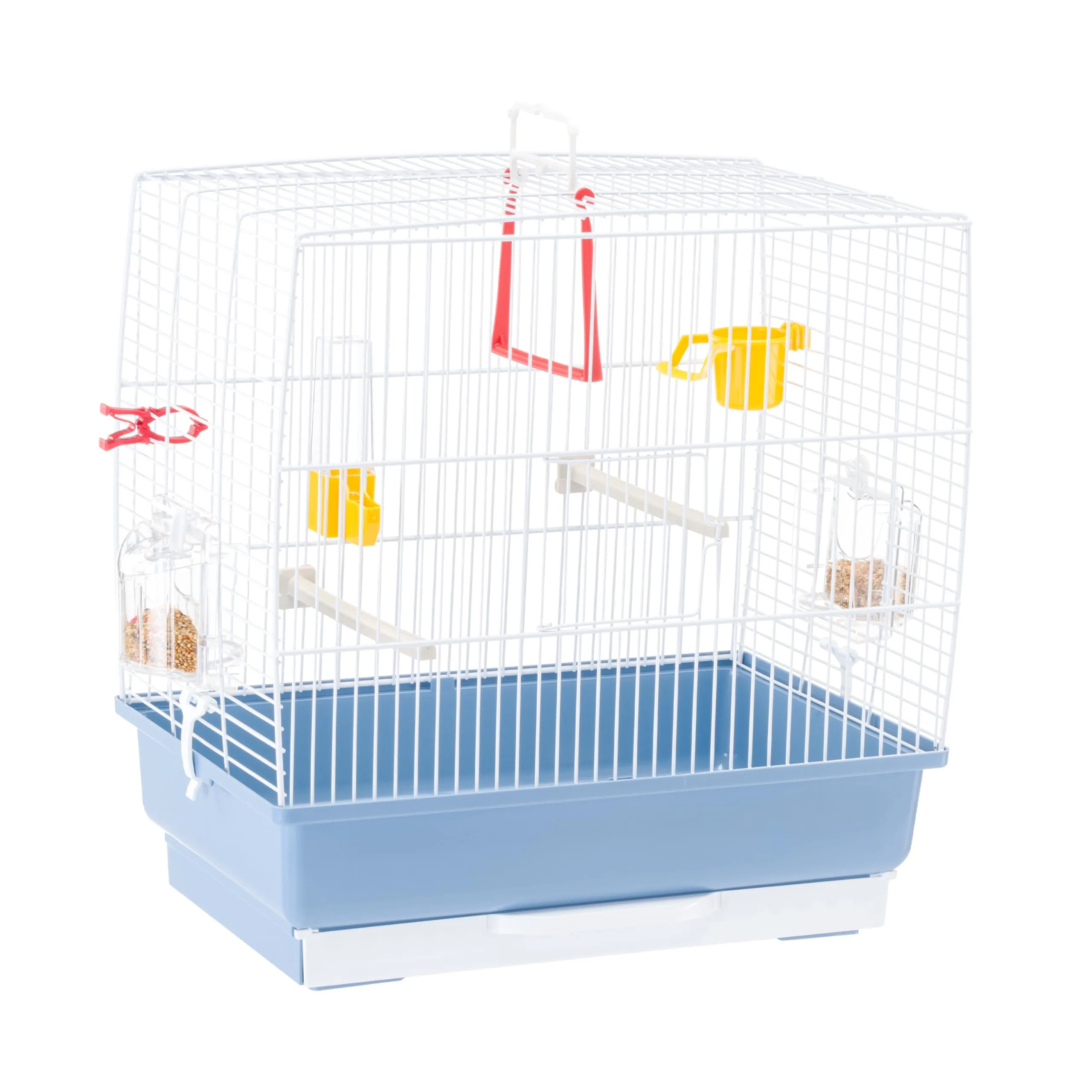 Ferplast Gabbia per canarini REKORD 2 Gabbietta per uccellini, Completa di accessori e mangiatoie girevoli, robusto metallo verniciato Bianco e fondo in plastica Azzurro, 39 x 25 x h 41 cm