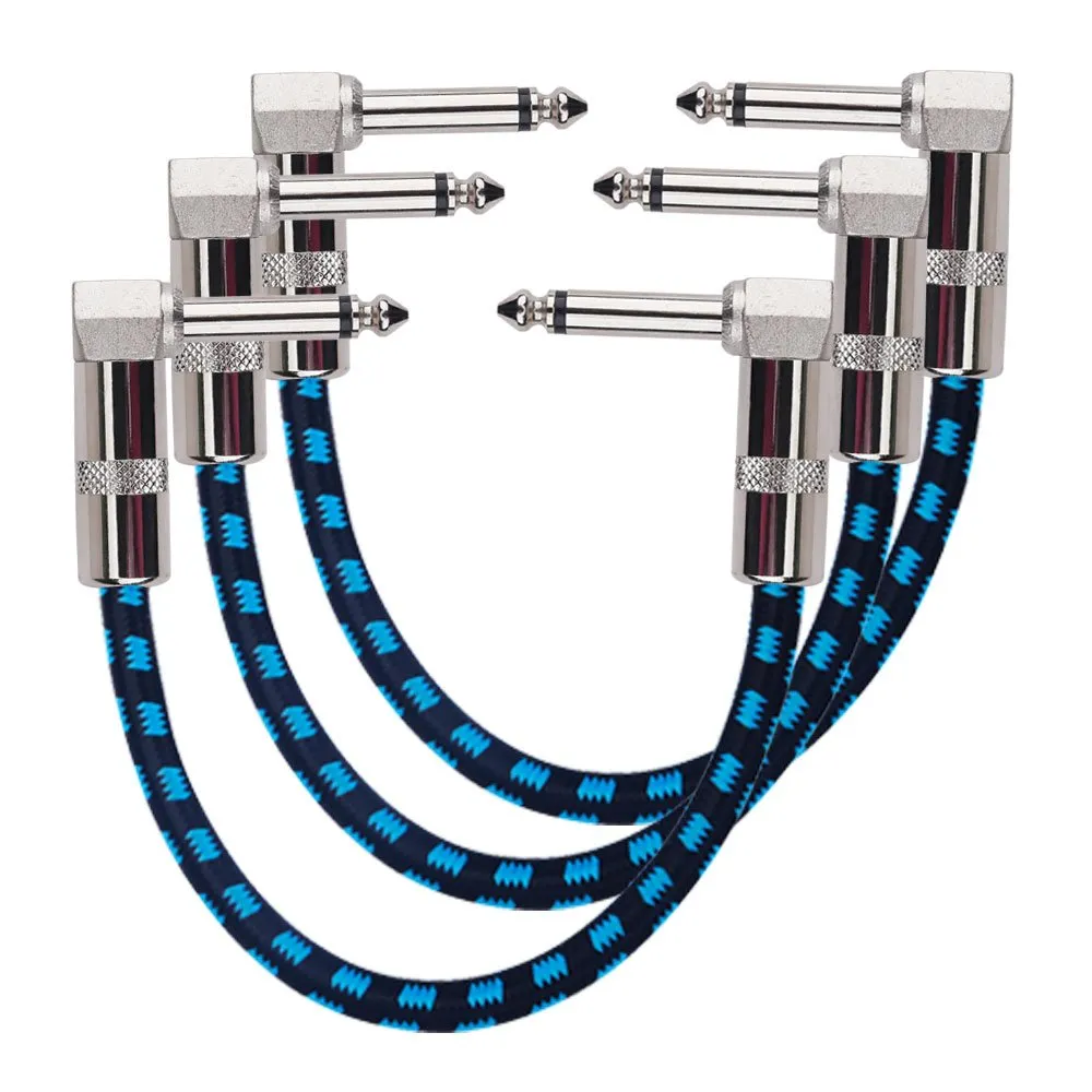 Rayzm Cavi Patch per Effetti per Chitarra/Basso 1/4", ad angolo Maschio. Cavetto per Strumenti Musicali TS Mono per Chitarra/Basso Pedaliera Effetti-Rivestimento in Tessuto Tweed,3 unità,15cm