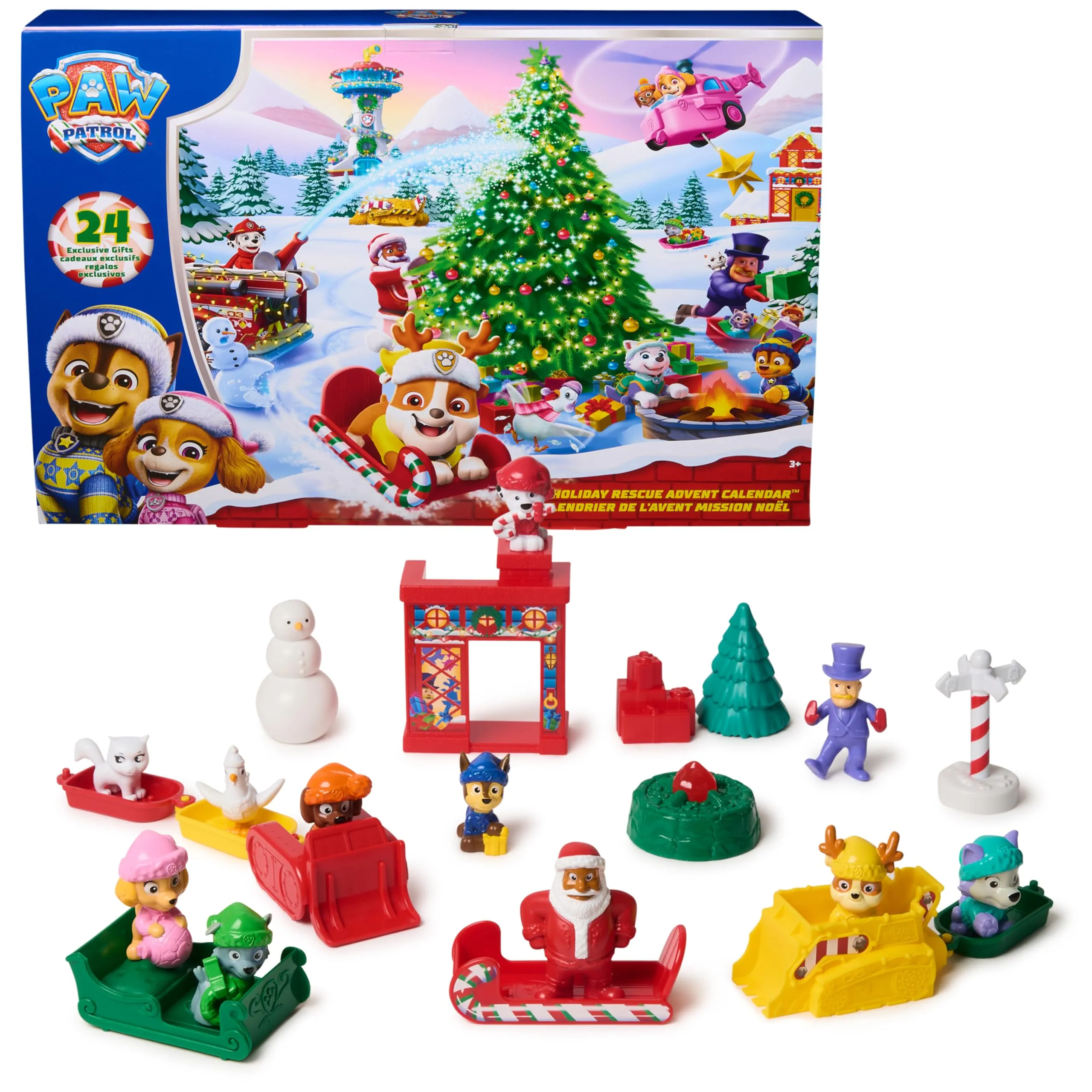 PAW PATROL Calendario dell'Avvento 2025 per episodi di Natale - 24 sorprese giocattolo con 7 veicoli, 11 personaggi e accessori, giocattoli per bambini dai 3 anni in su