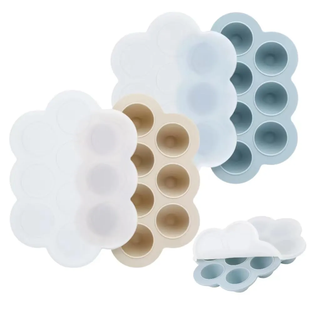 PandaEar Set di 2 Vaschette per Congelare Alimenti per Bambini con Coperchi, Vaschetta in Silicone per Alimenti e Dentizione, Contenitore per Alimenti -Blu/Marrone