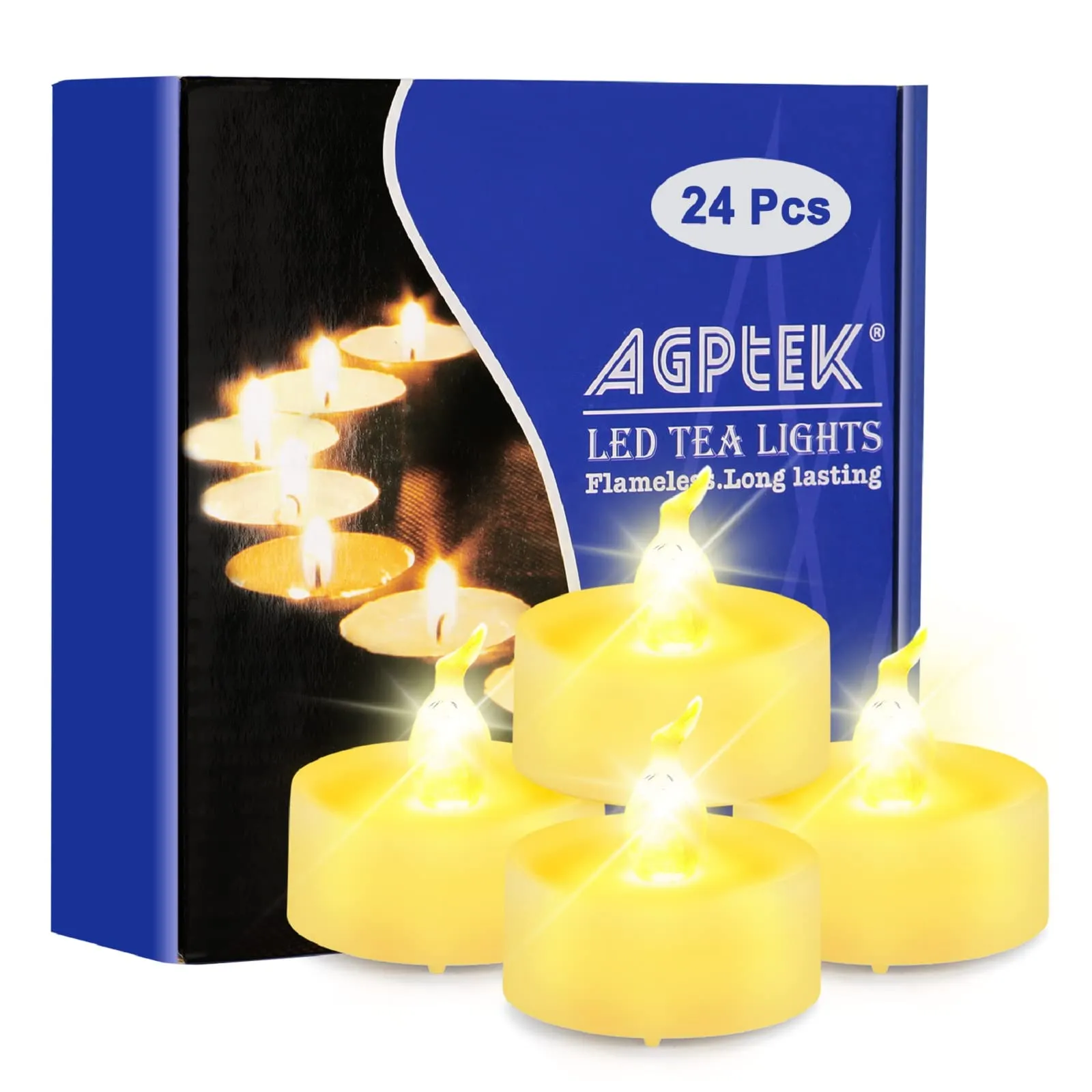 AGPTEK Candele a LED 24 pezzi senza fiamma (luce bianco caldo con timer)