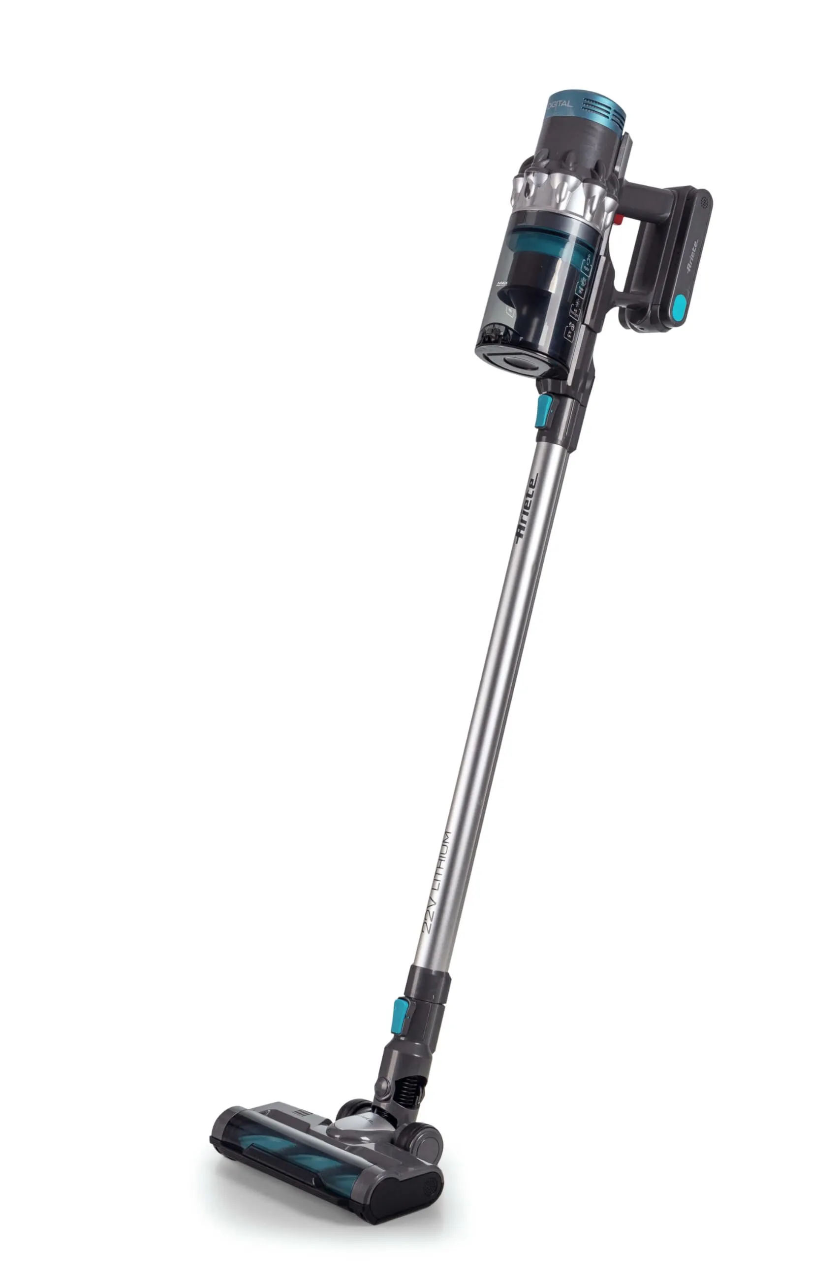Ariete 2704 22V Lithium Digital Panel, Scopa elettrica senza filo, Cordless, Voltaggio 22,2V, Capacità serbatoio 1L, Spazzola motorizzata, Blu