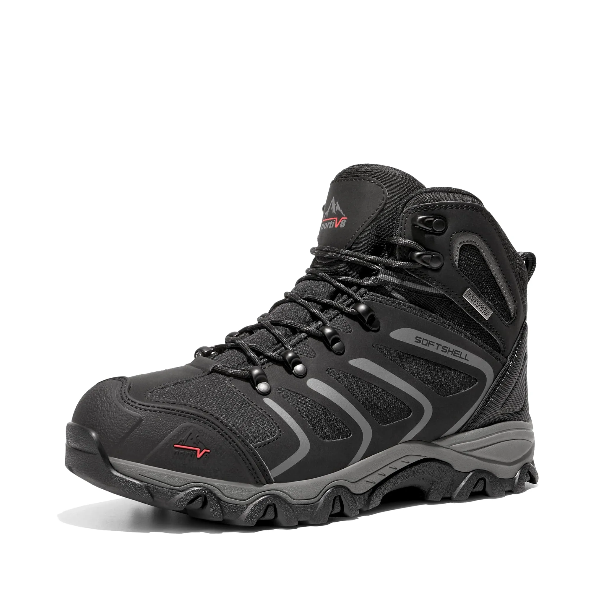 NORTIV 8 Stivali da Trekking da Uomo Escursionismo All'aria Aperta Scarpe da Trekking Scarponi Scarpe da Arrampicata Alpinismo,Size 44,Nero/Scuro/Grigio,160448_M-E