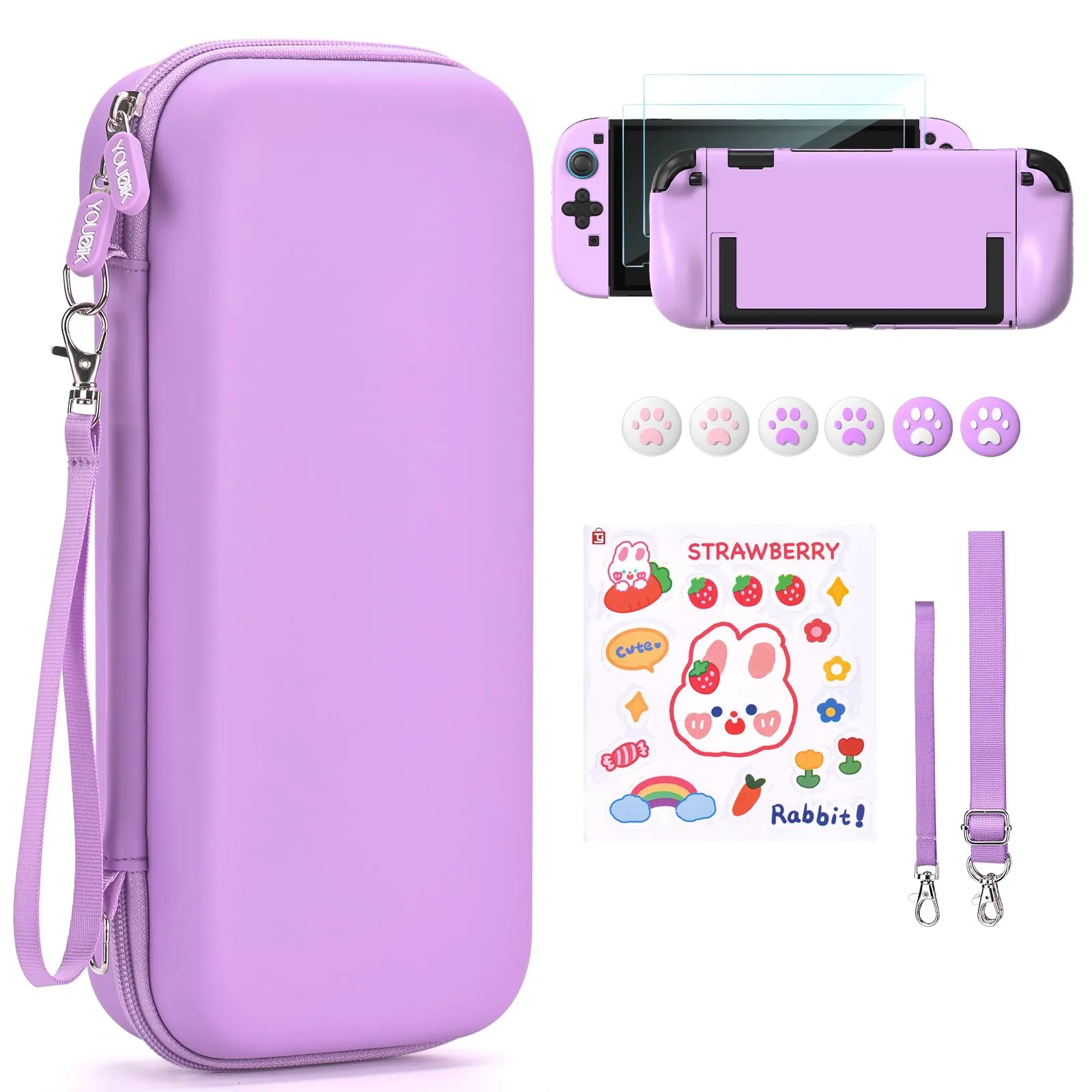 Younik Custodia Switch 2 Compatibile con NS Switch 2 (2025), Kit Accessori 15 in 1 Include Custodia con 19 Alloggiamenti per Schede di Gioco, Custodia Protettiva per Console Switch 2 & J-Con (Viola)