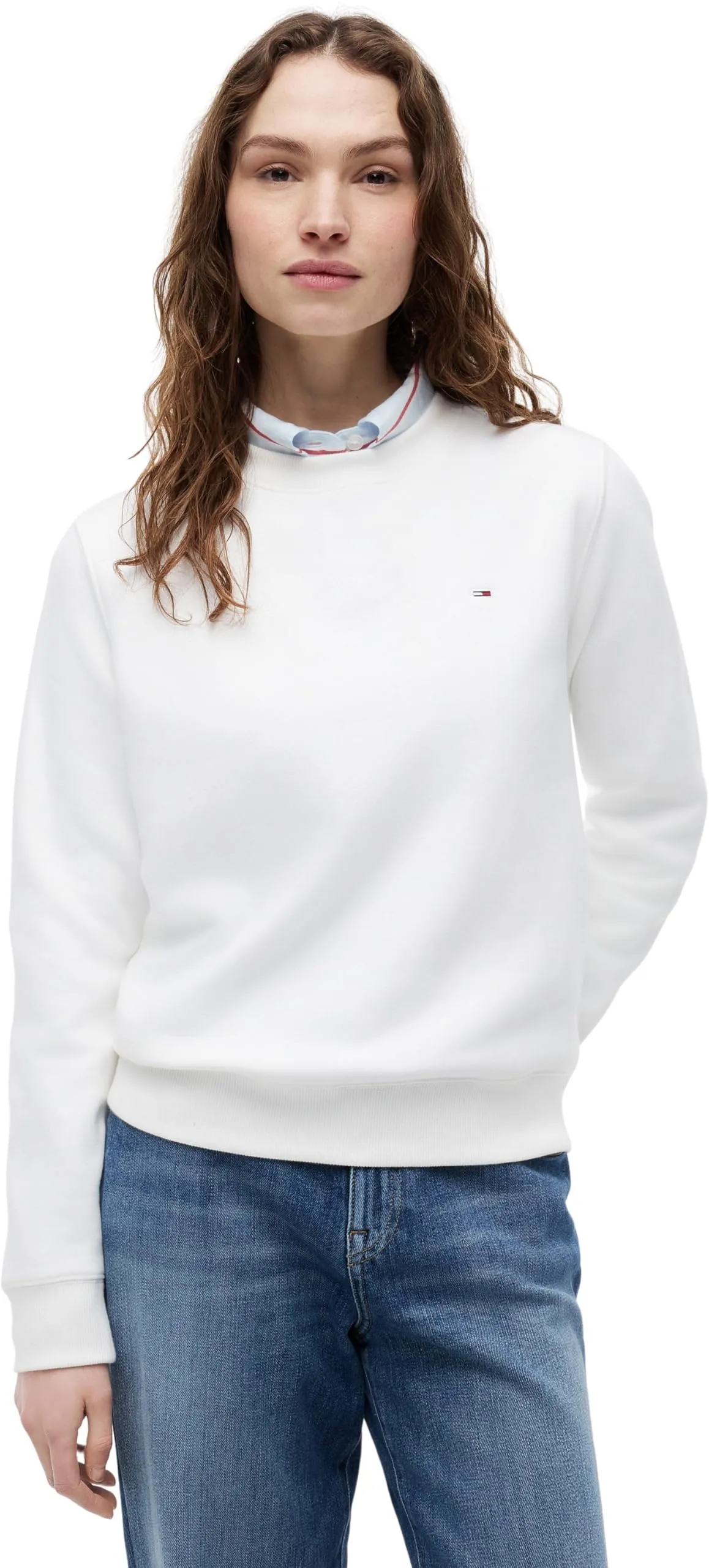 Tommy Jeans Tjw Reg S Flag Crew Dw0Dw19959, Felpa Pullover, Donna, Bianco (White), S