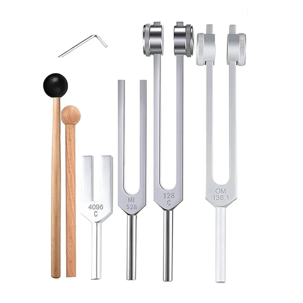 Diapason,Diapason 528 Hz Guarigione,Kit Diapason 432 Hz,Set di 4 diapason (128 Hz, 136,1 Hz, MI 528 Hz, 4096 Hz) ideale per la terapia, per la terapia dei chakra, la terapia del suono, l'antistress