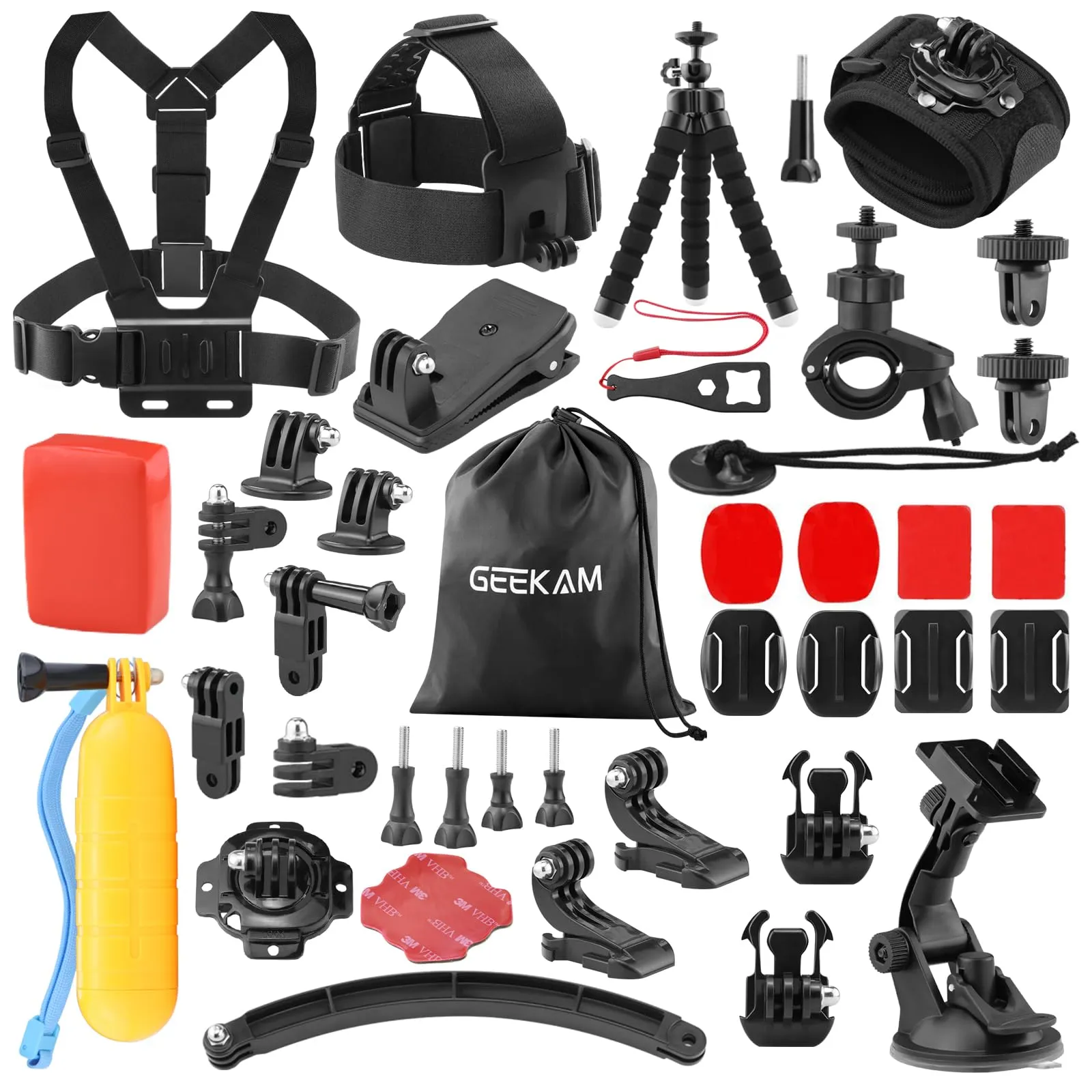 GeeKam Kit Accessori Action Cam, compatibile con GoPro, AKASO, Campark, Crosstour, APEMAN, COOAU, Apexcam, WOLFANG, Surfola, SJCAM