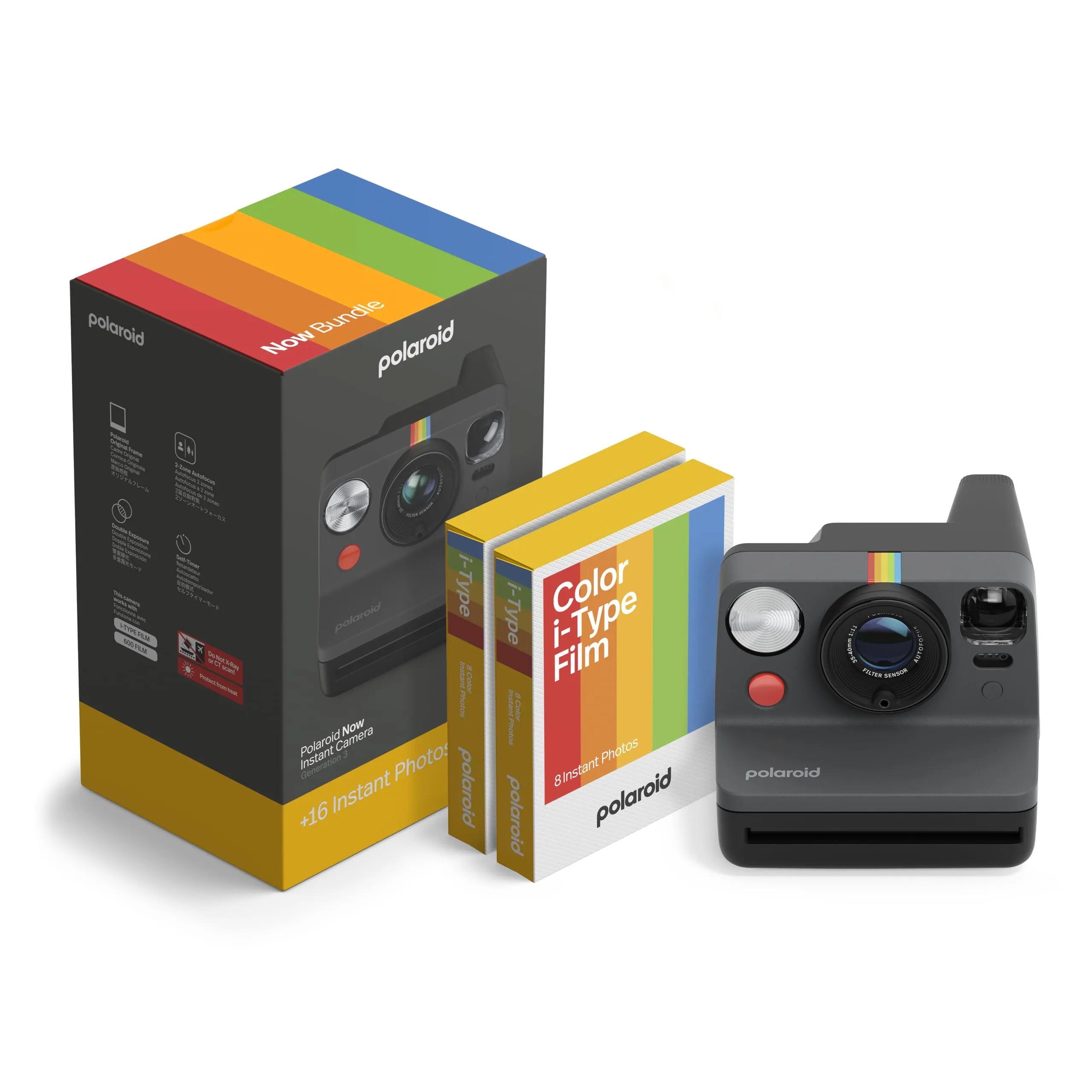 Polaroid - NOW Gen3 - Fotocamera istantanea - Pacchetto fotocamera + pellicola a colori (16 foto) Nero (6560)
