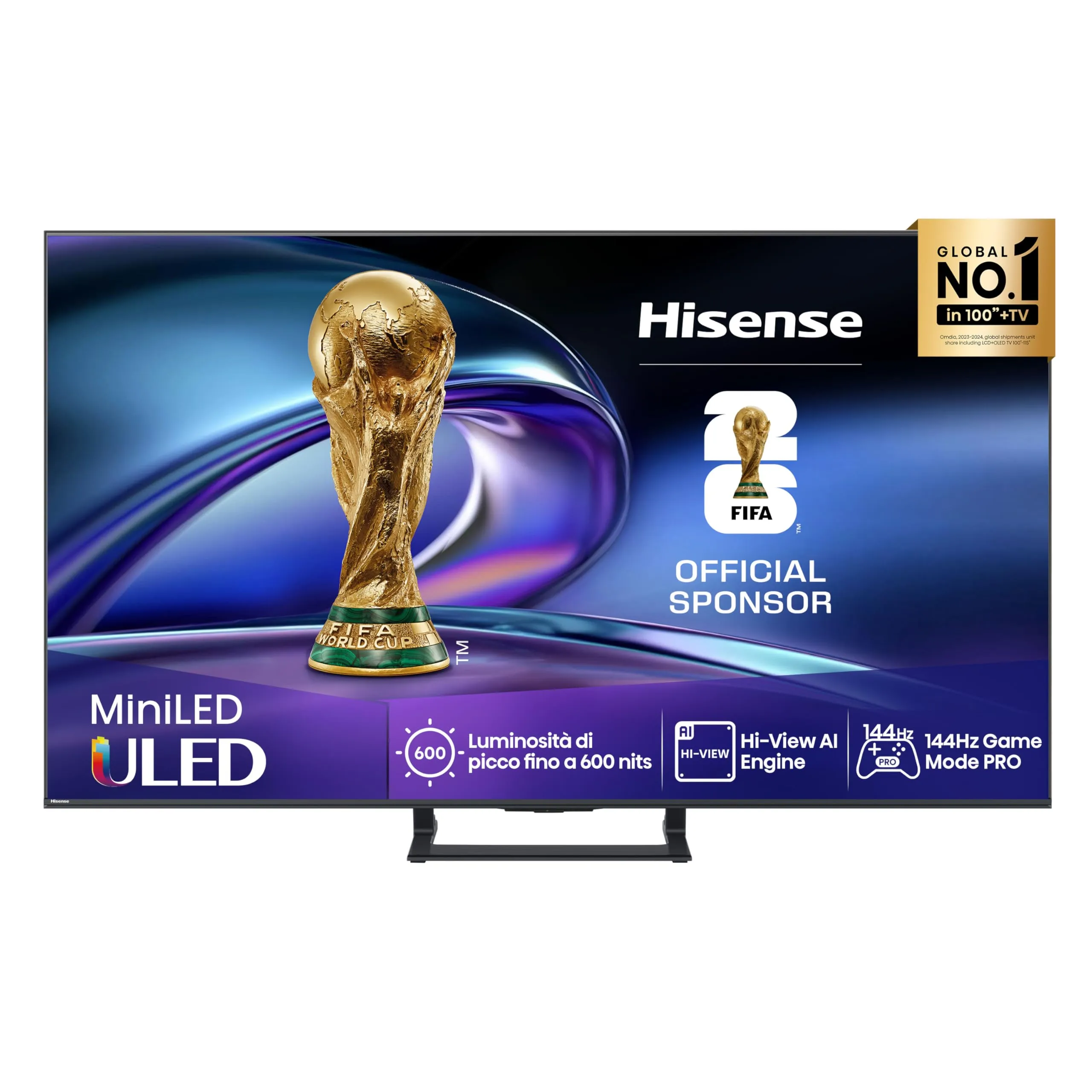 Hisense TV 55" Mini-LED 144Hz 4K 2025 55E8Q, Smart TV VIDAA U8, Dolby Vision IQ, HDR 10+ Adaptive, 144Hz Game Mode PRO, Dolby Atmos 2.1 con Subwoofer, Alexa Built-in, VIDAA Voice, lativù 4K, 55''