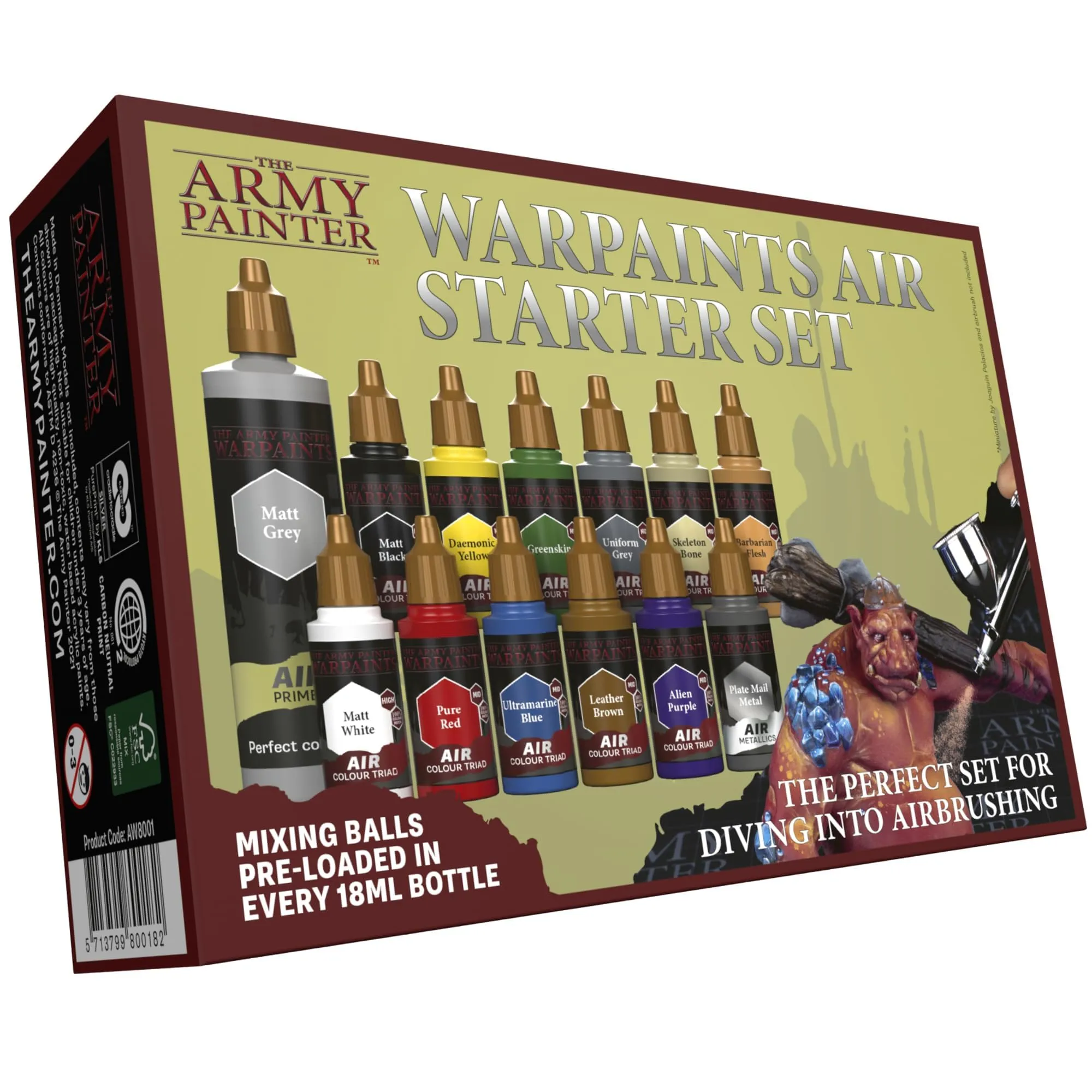 The Army Painter, Warpaints Air Starter Set, 12 x 18 ml Colori per aerografo incl. 1metallici e 1 Primer grigio - Colori per aerografo modellismo per Miniature Dnd e Warhammer 40k