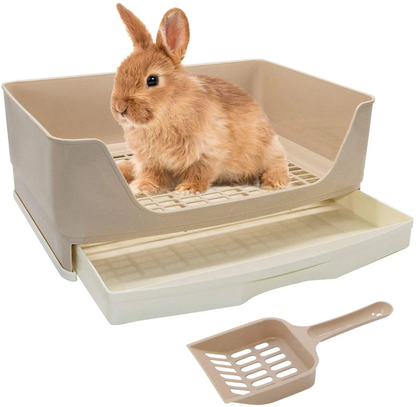 HYLYUN Lettiera per conigli, grande angolo con cassetto estraibile, per casa, gabbia per gatti, con pala durevole per piccoli animali, porcellini d'India