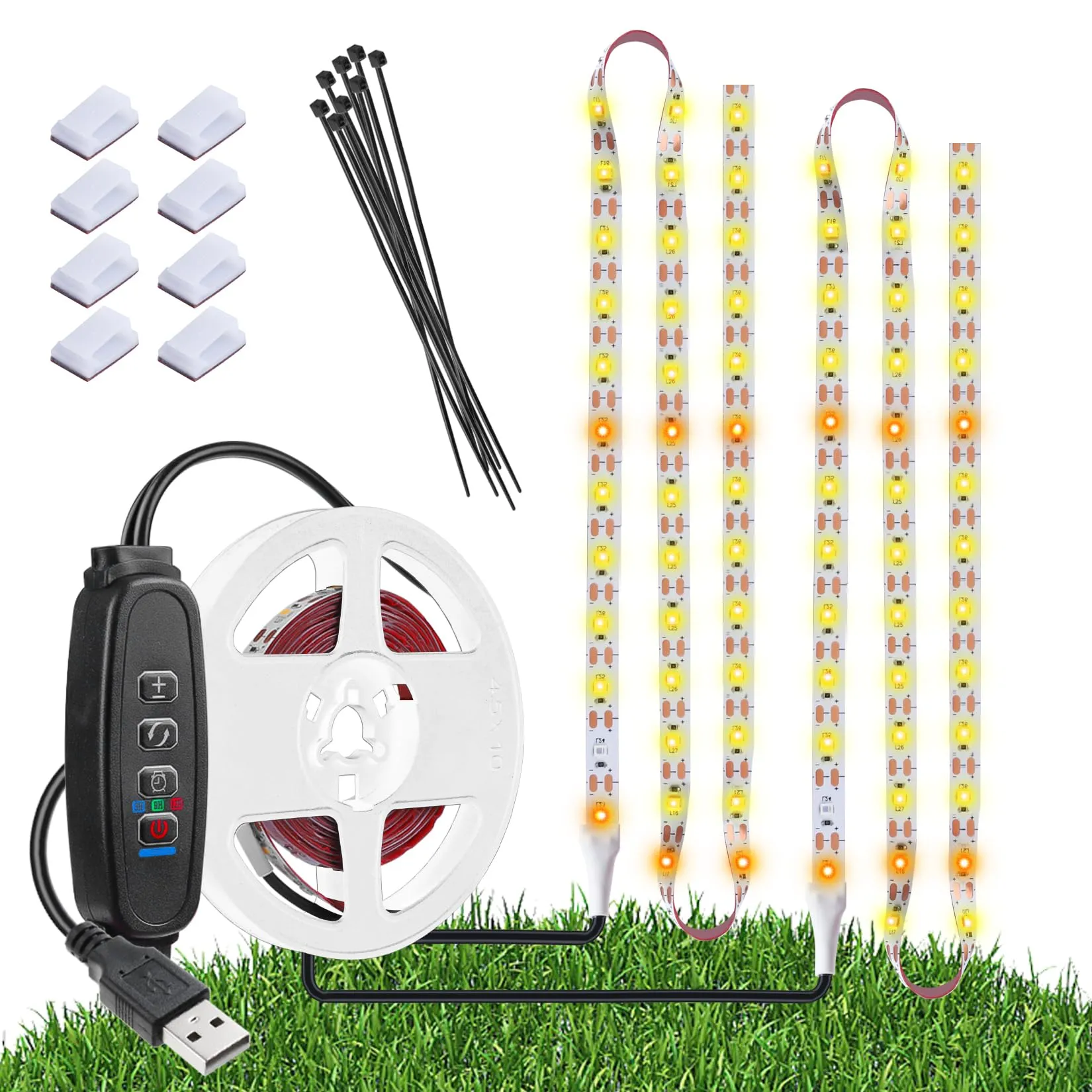 Luci per piante da interno, 120LED impermeabili a LED a spettro completo, USB plug-in dimmerabile, accensione e spegnimento automatico con 3timer per piante, per piante da interno, semina di fiori