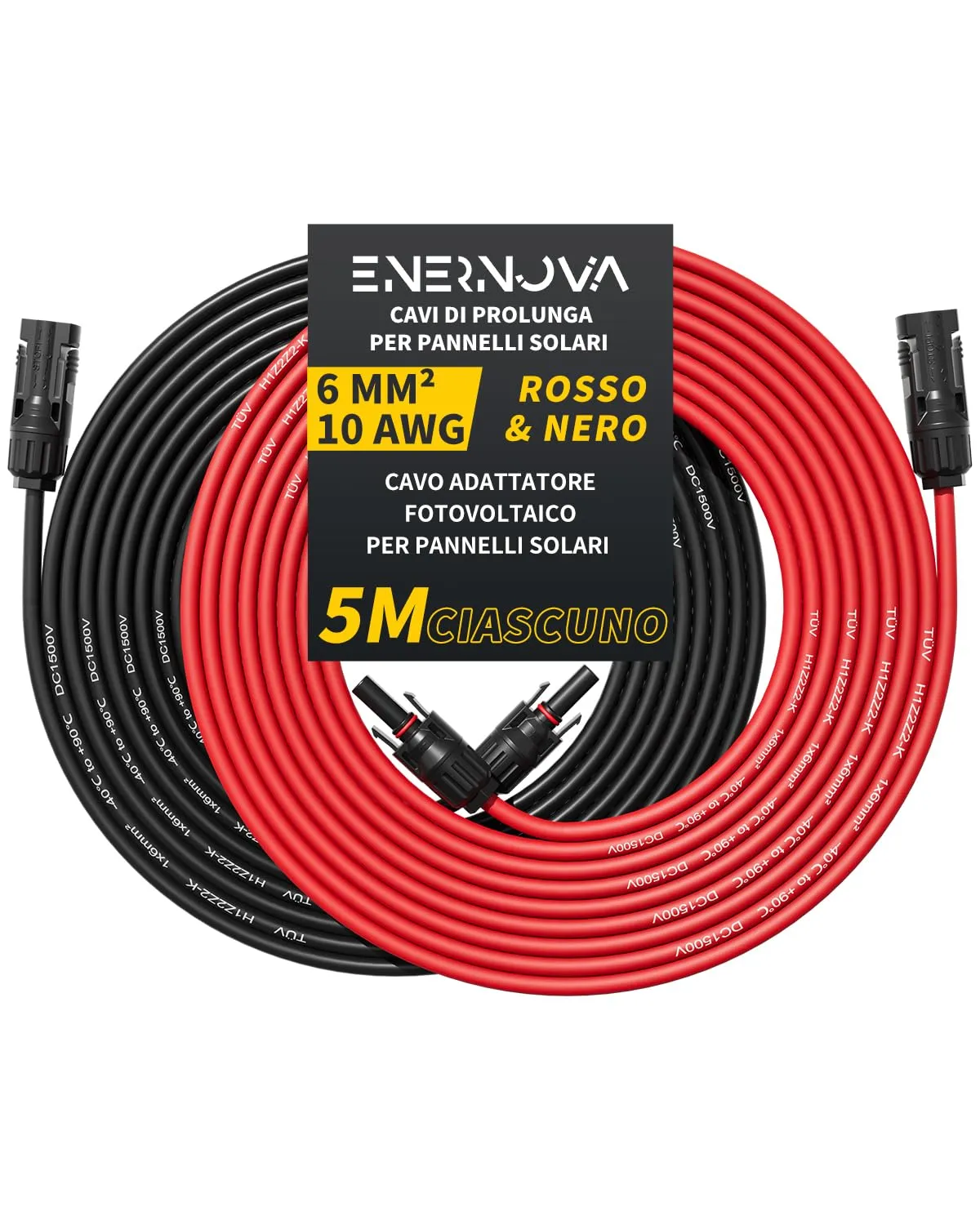 enernova Cavo solare 4 mm²/6 mm², prolunga cavo solare 1/2/3/5/8/10/12/15/18/20 m, Multi-Contact 4, IP67, impermeabile, cavo di prolunga (6 mm² 5 m)