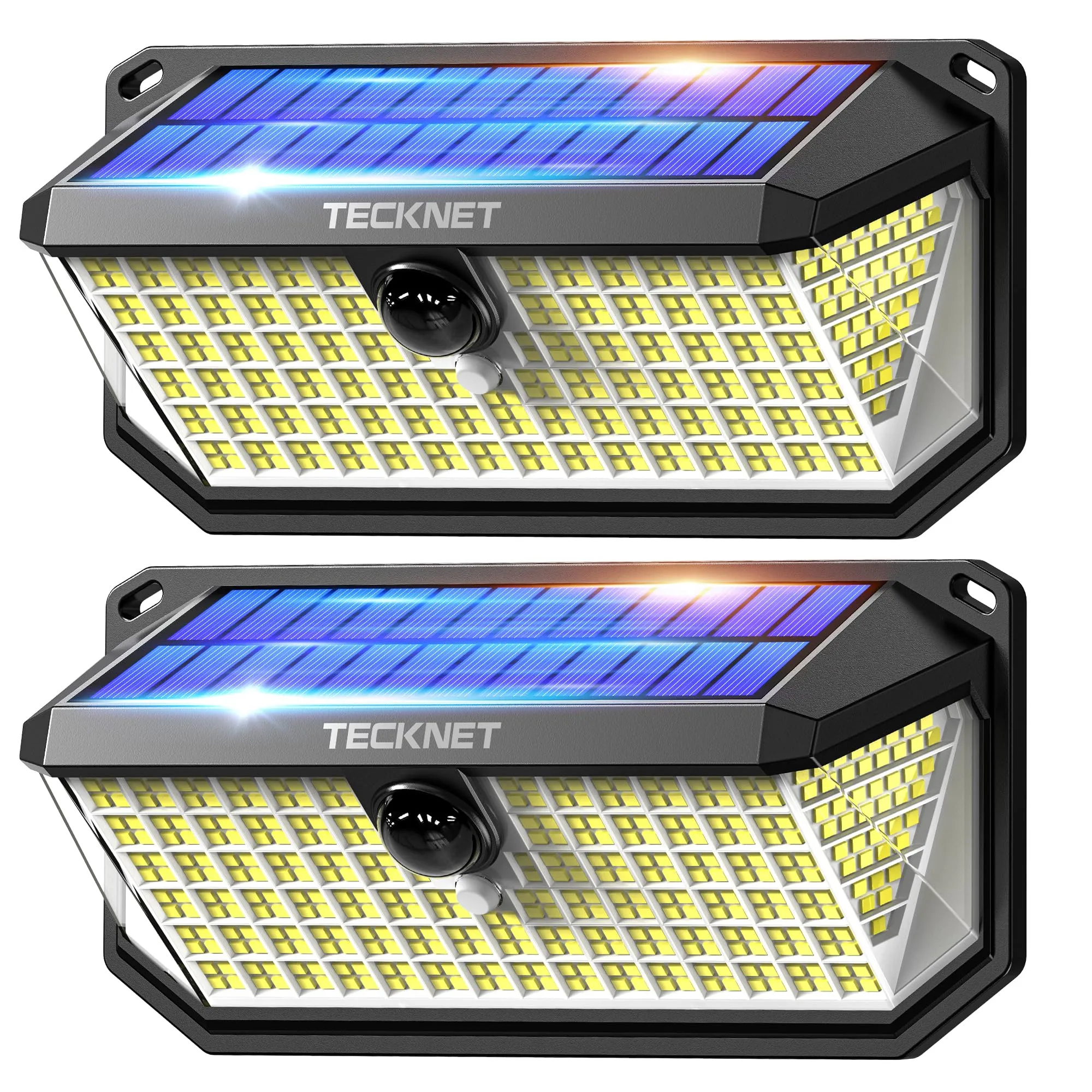 TECKNET Luce Solare LED Esterno, 416 Faretto LED da Esterno Solare con Sensore di Movimento, 300°Illuminazione IP66 Impermeabile Lampada Solare da Esterno, 3 Modos per Giardino, Patio e Garage 2 Pezzi