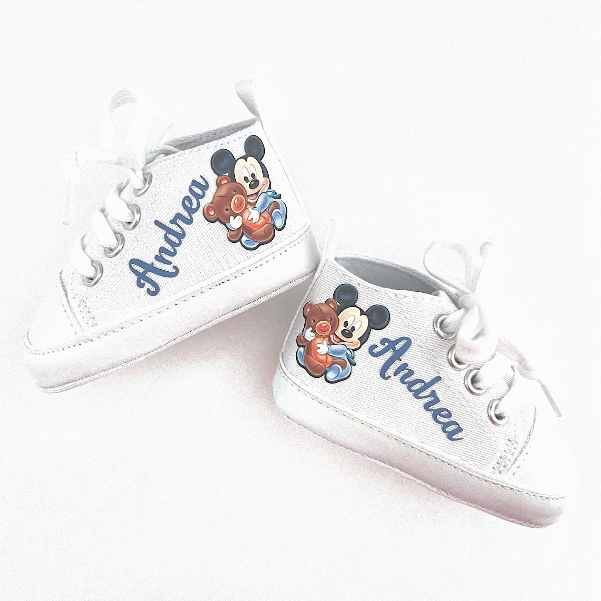 Scarpine Neonato, Scarpette Personalizzate con Nome, Scarpe da Culla con Stampa (Topolino, 6-9 mesi)