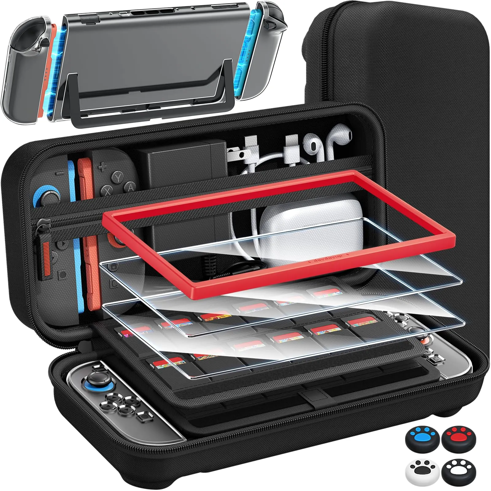 Fenolical Kit di Accessori 14 in 1 Compatibile con Nintendo Switch 2, Custodia per Switch 2, Custodia Protettiva in Vetro per lo Schermo, con 2 Guide, 4 Protezioni per Joystick e Altro Ancora.