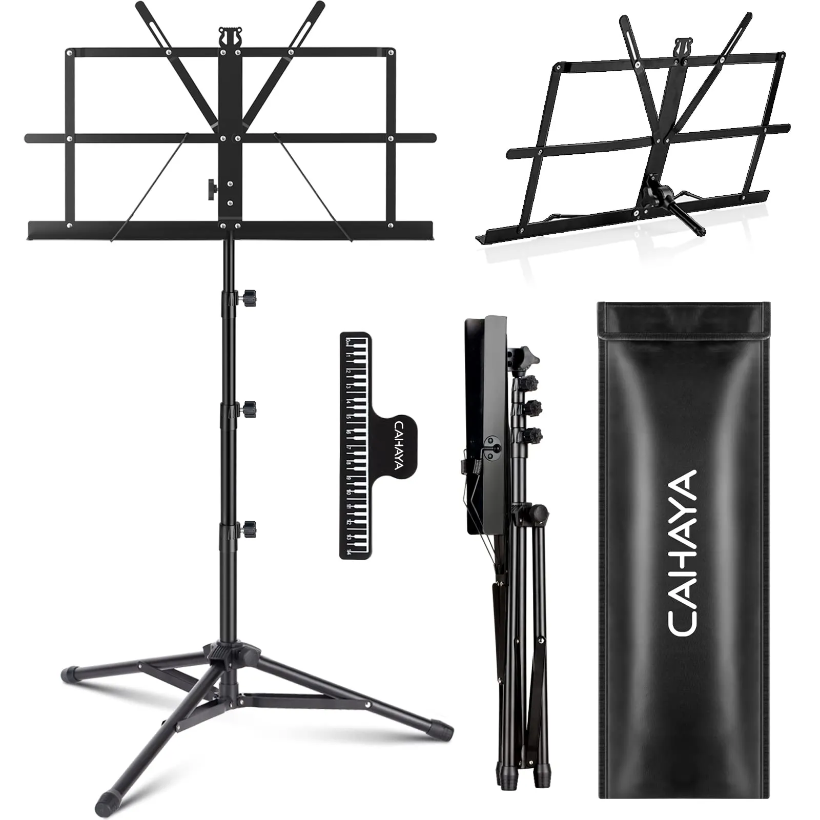 CAHAYA 2-in-1 Leggio Spartiti Musicali & Supporto da Tavolo per Libri Leggio Musicale Pieghevole Altezza Regolabile 70-170cm con Borsa di Trasporto Versione Superiore CY0305