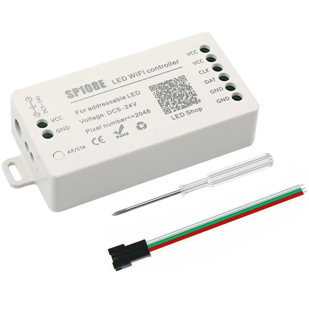 VIPMOON SP108E Controller WiFi DC 5-24V per Strisce LED, Controllore WiFi dell'APP iOS Android per Striscia LED RGBW WS2812 WS2813 WS2815 [Classe di efficienza energetica A]