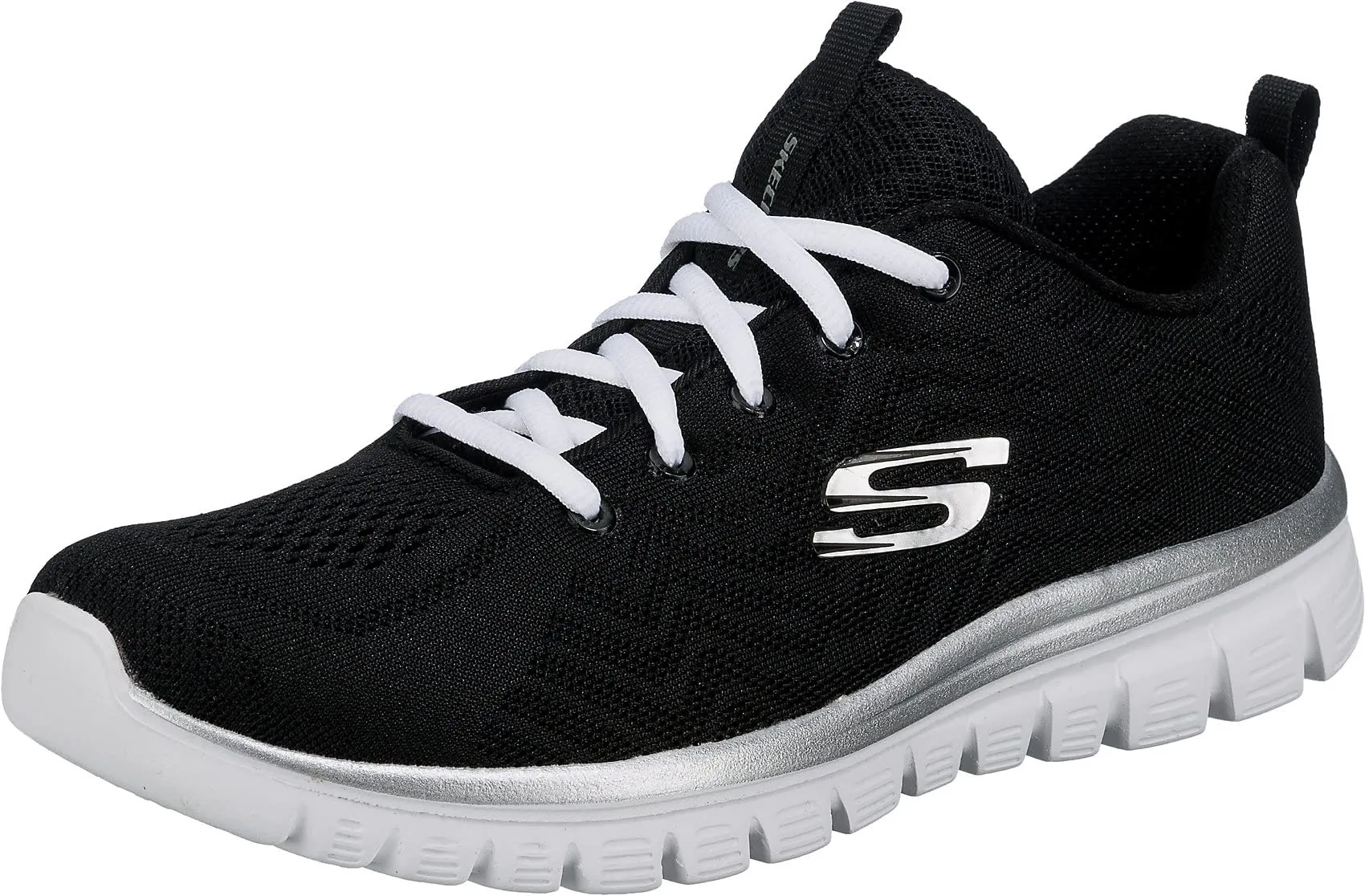 Skechers Graceful Get Connected, Sneaker Donna, Nero Black Mesh White Trim, 39 EU